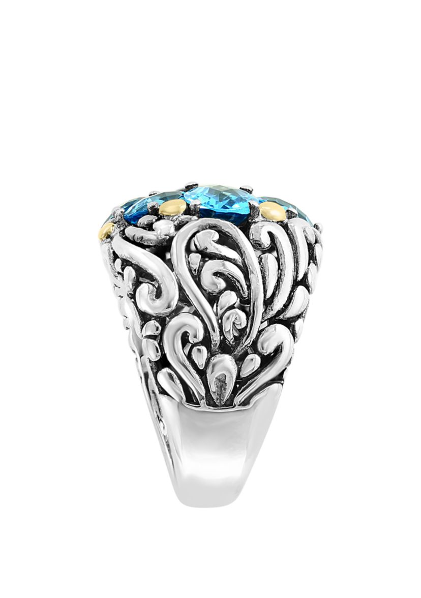 Multicolor Blue Topaz Ring in Sterling Silver and 18K Yellow Gold Plating