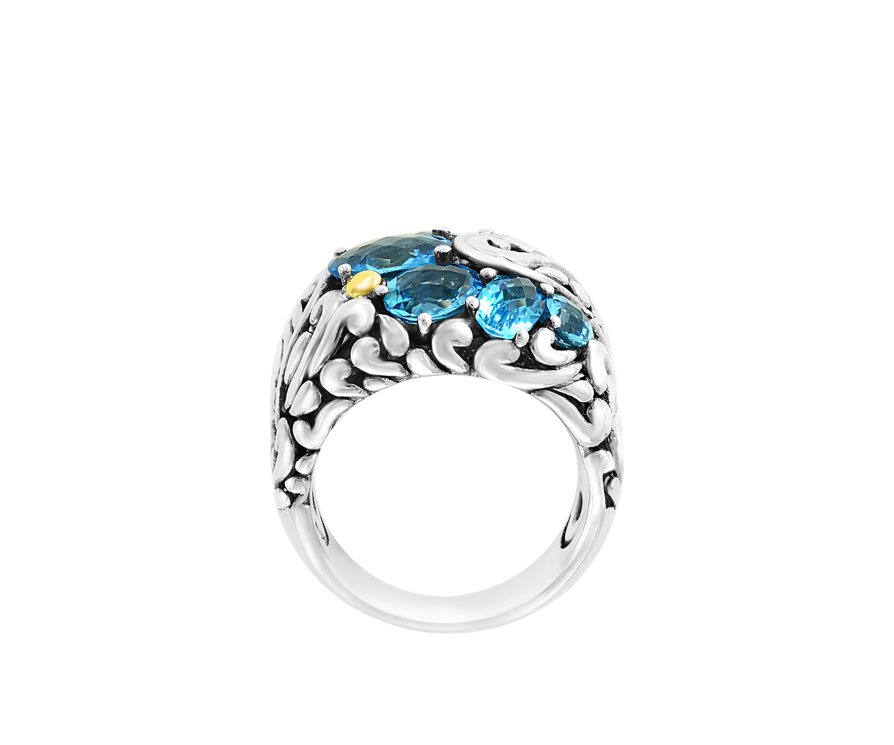 Multicolor Blue Topaz Ring in Sterling Silver and 18K Yellow Gold Plating