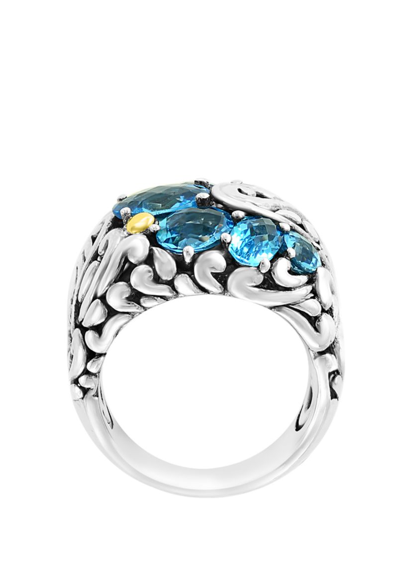 Multicolor Blue Topaz Ring in Sterling Silver and 18K Yellow Gold Plating