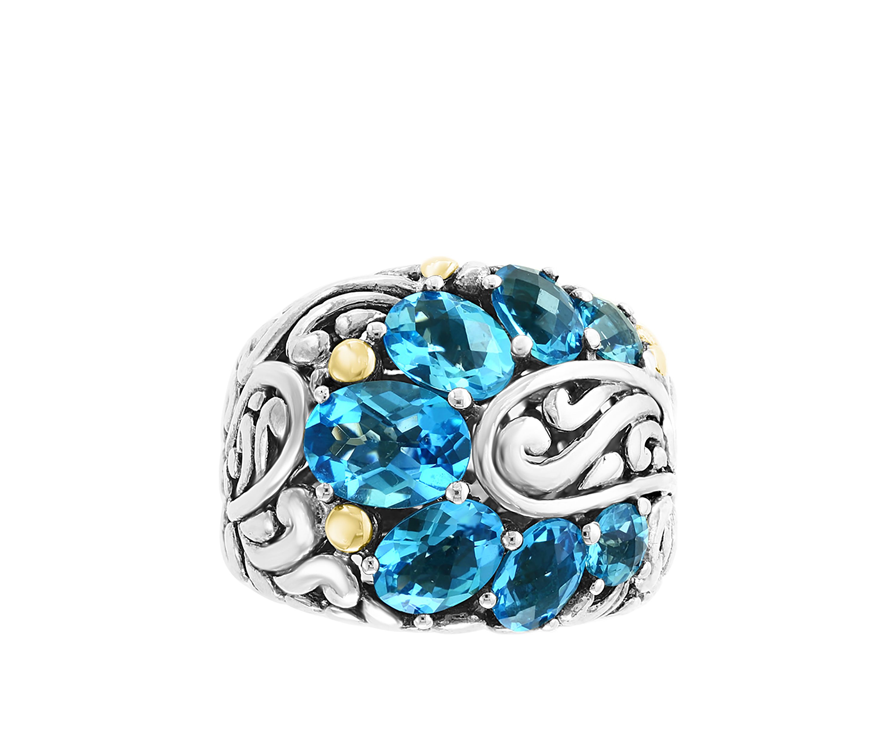 Multicolor Blue Topaz Ring in Sterling Silver and 18K Yellow Gold Plating