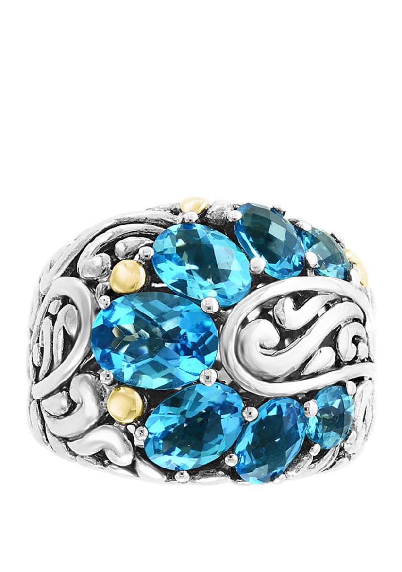 Multicolor Blue Topaz Ring in Sterling Silver and 18K Yellow Gold Plating