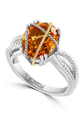 Effy Cable Citrine Oval Ring In Sterling Silver