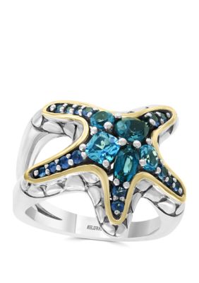 Effy Blue Topaz, London Blue, Sapphire Ring in Sterling Silver and 18k Yellow Gold, 7 -  0617892665059