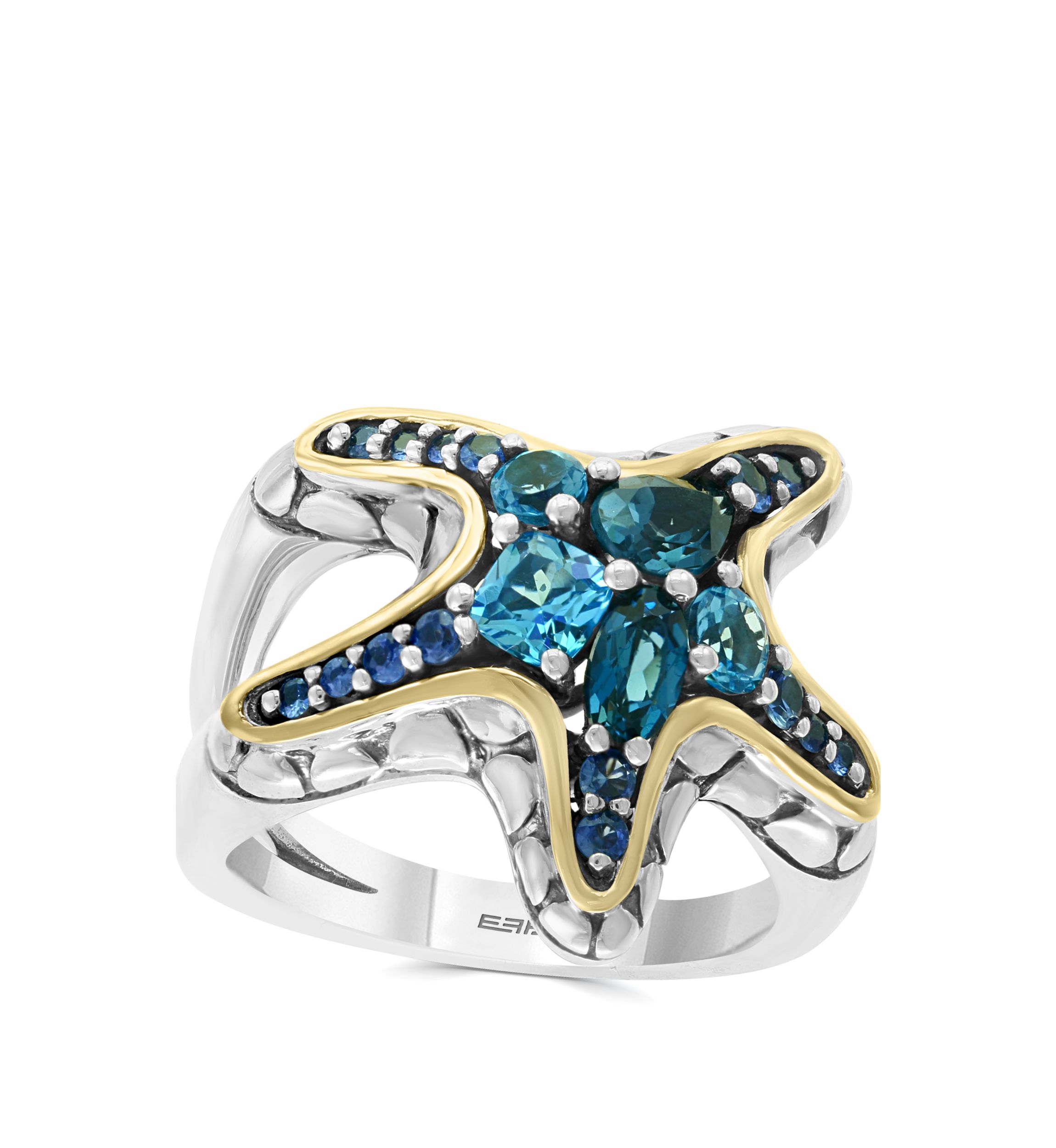 Blue Topaz and Sapphire Starfish Ring in 18K Gold-Plated Sterling Silver