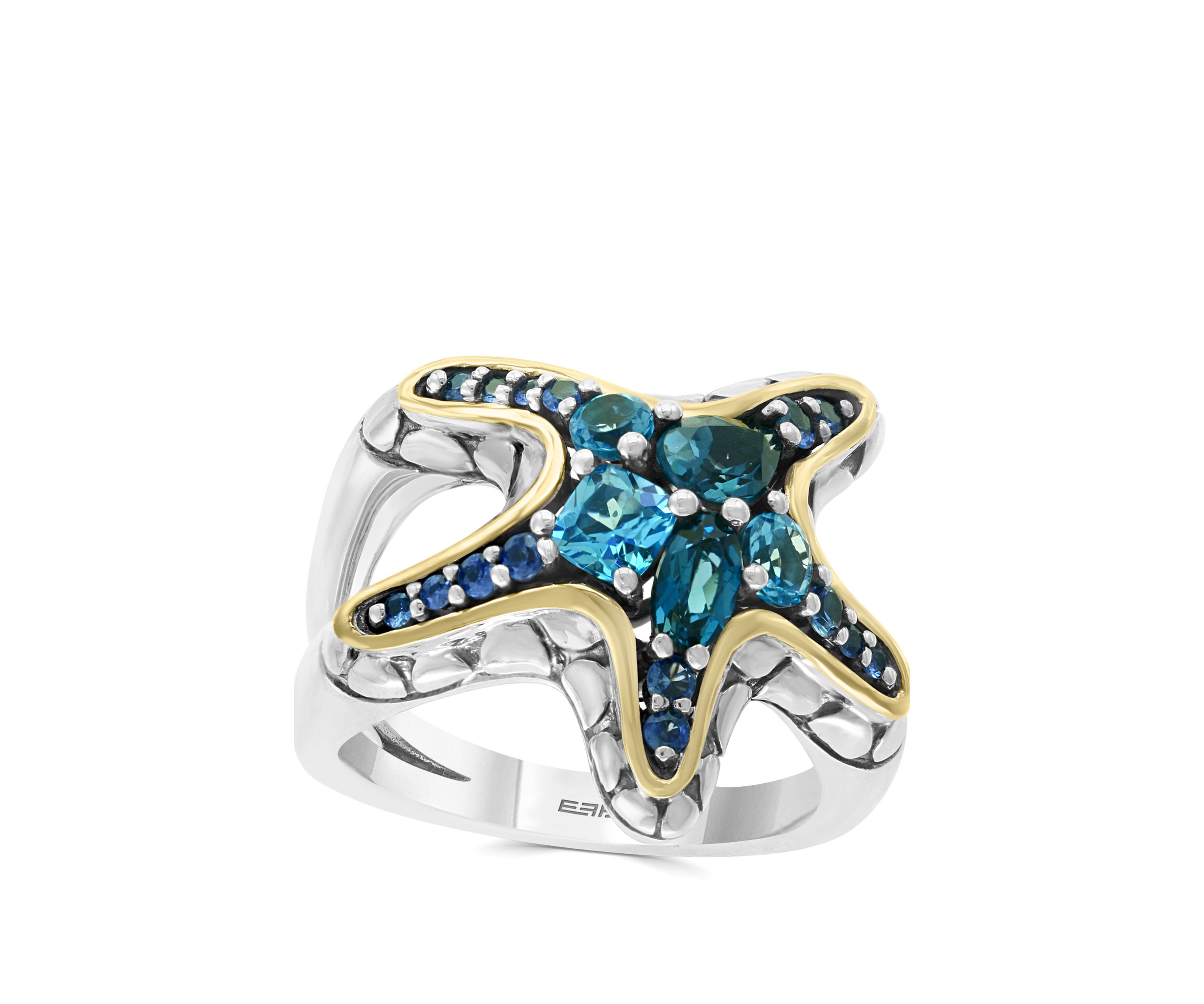 Blue Topaz and Sapphire Starfish Ring in 18K Gold-Plated Sterling Silver