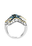  Blue Topaz, London Blue, Sapphire Ring in Sterling Silver and 18k Yellow Gold
