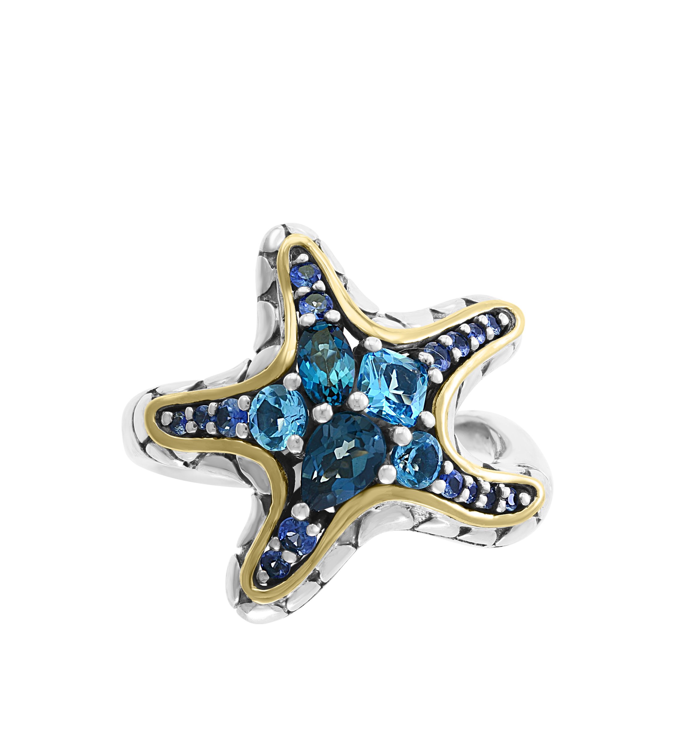 Blue Topaz and Sapphire Starfish Ring in 18K Gold-Plated Sterling Silver