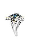  Blue Topaz, London Blue, Sapphire Ring in Sterling Silver and 18k Yellow Gold