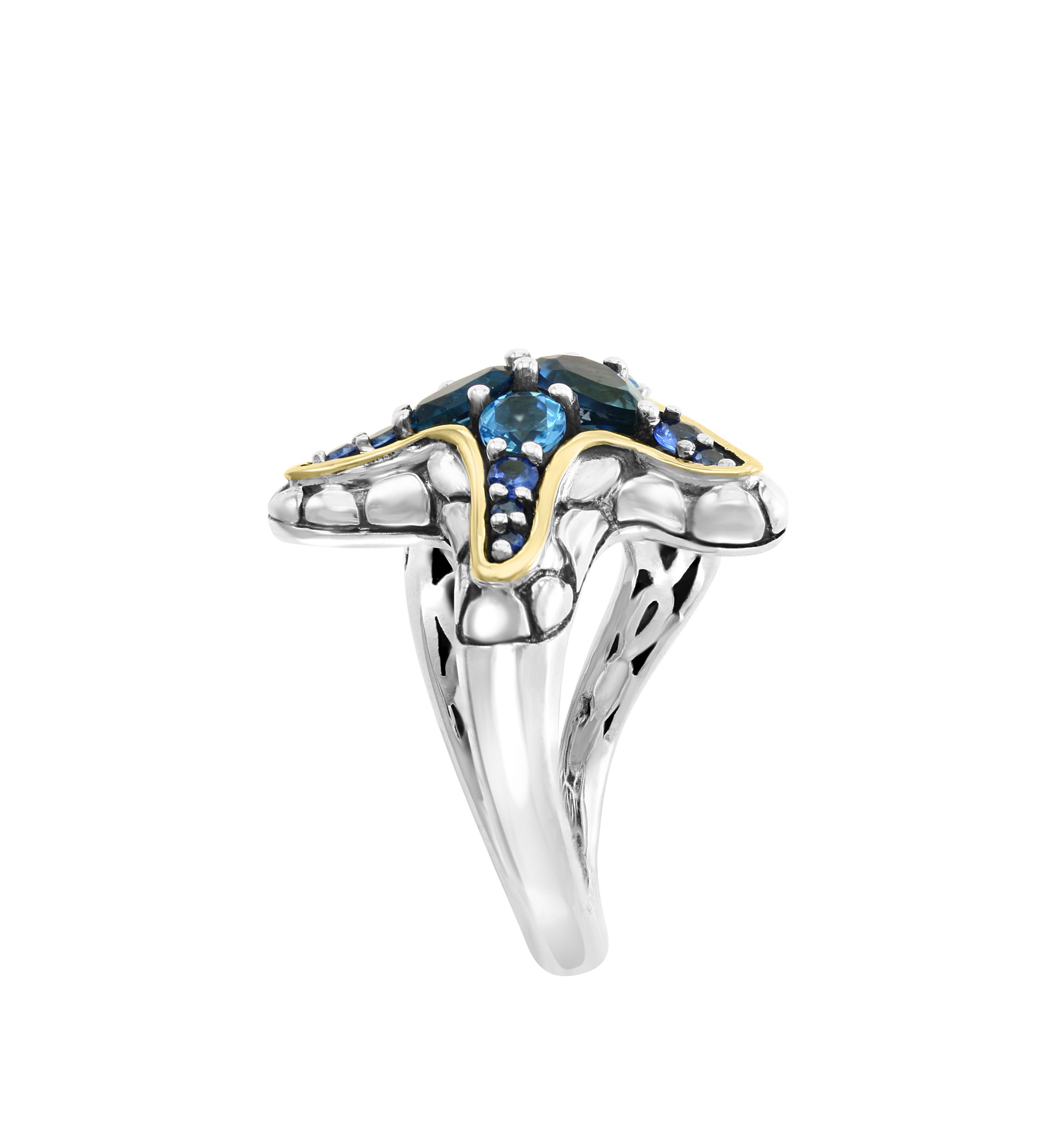 Blue Topaz and Sapphire Starfish Ring in 18K Gold-Plated Sterling Silver