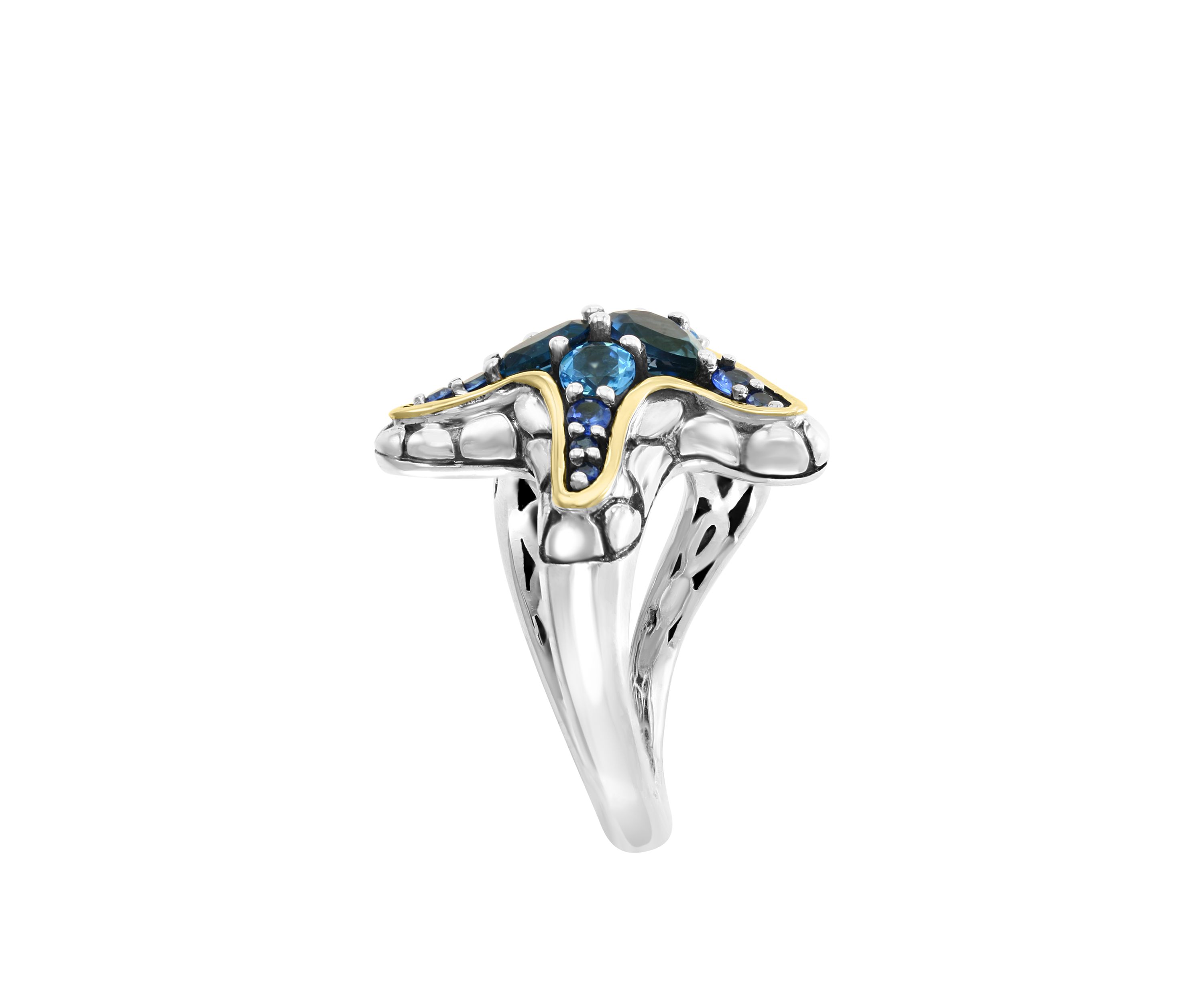 Blue Topaz and Sapphire Starfish Ring in 18K Gold-Plated Sterling Silver