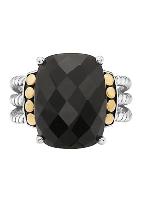 Effy 9.85 Ct. T.w. Black Onyx Ring In 14K Yellow Gold And Sterling Silver