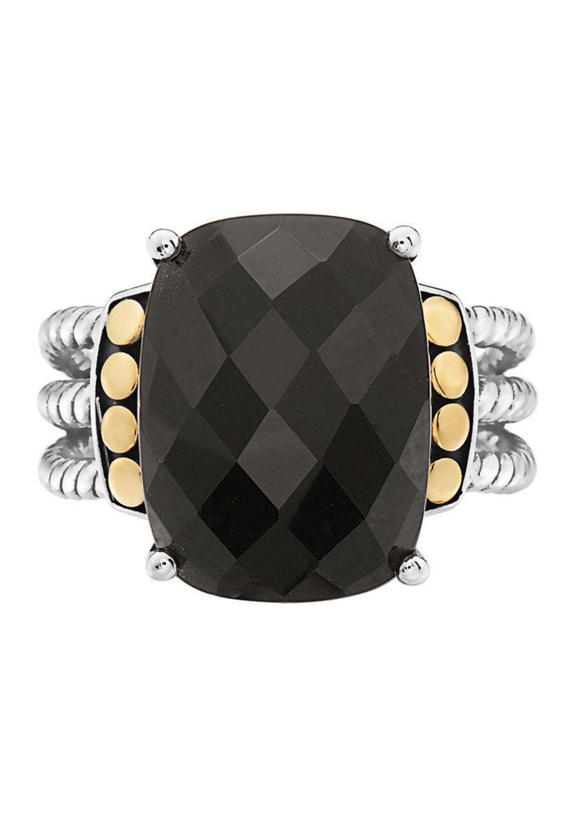 9.85 ct. t.w. Black Onyx Ring in 14K Yellow Gold and Sterling Silver