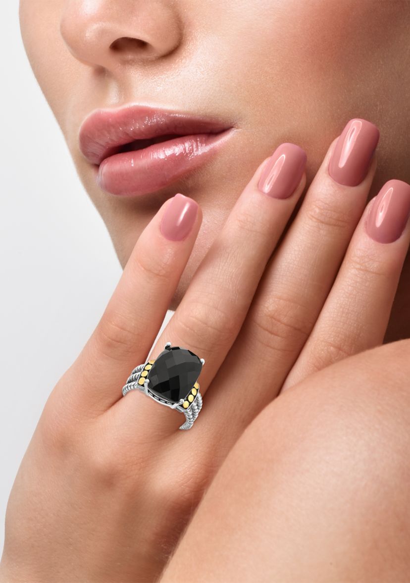9.85 ct. t.w. Black Onyx Ring in 14K Yellow Gold and Sterling Silver