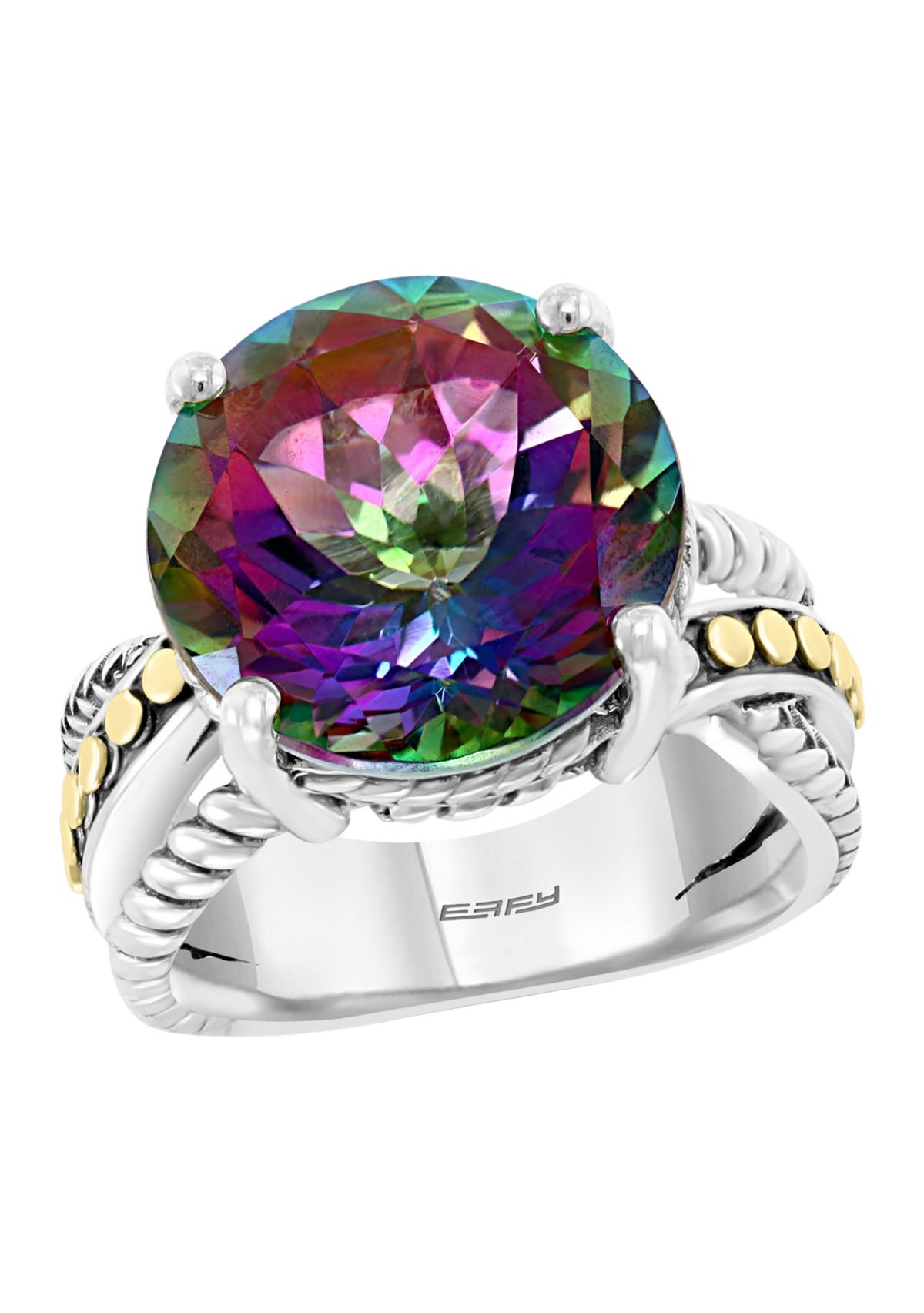  925 Sterling Silver/18K Yellow Gold 12.7 ct. t.w. Mystic Topaz Ring 