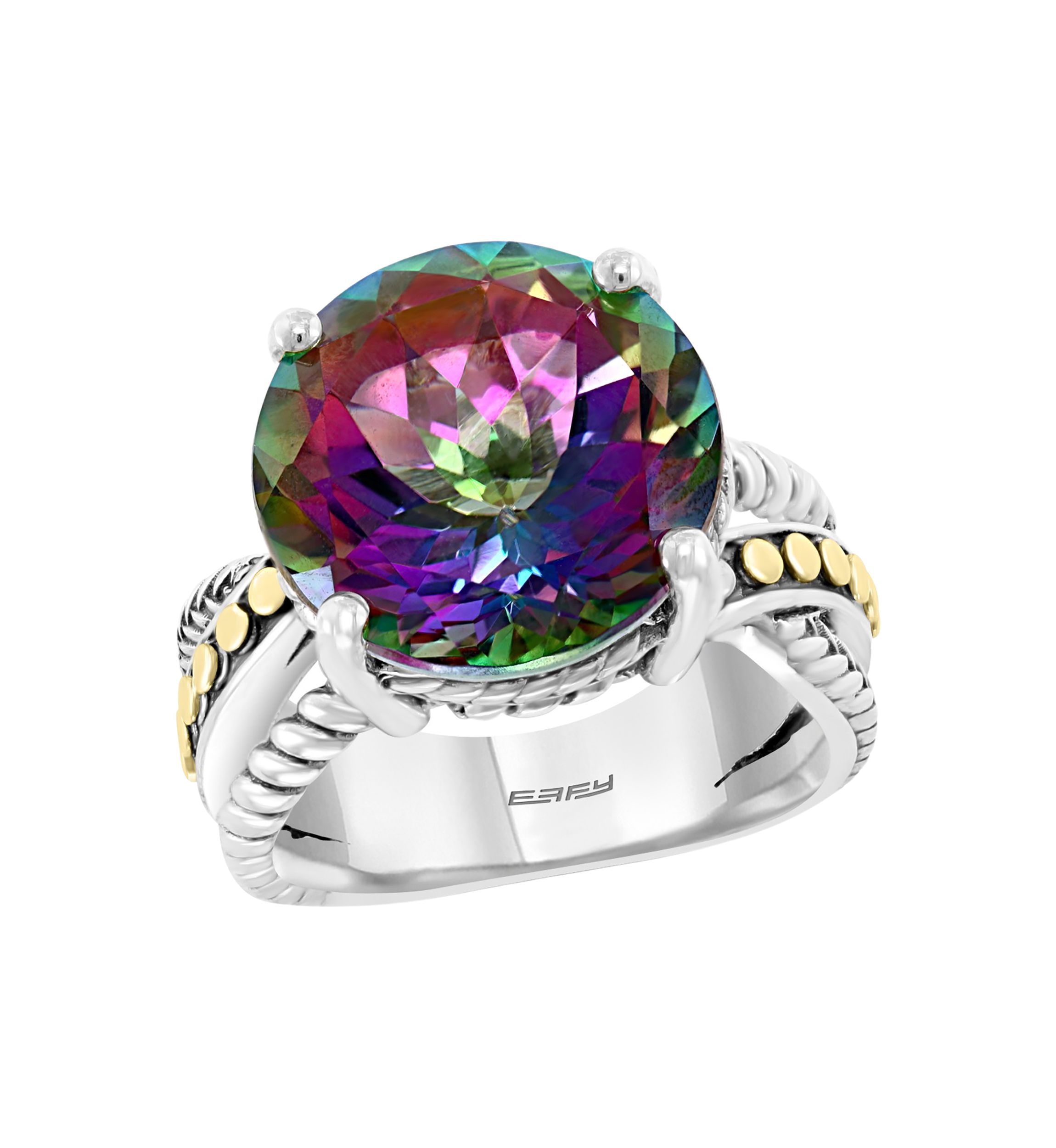  925 Sterling Silver/18K Yellow Gold 12.7 ct. t.w. Mystic Topaz Ring 