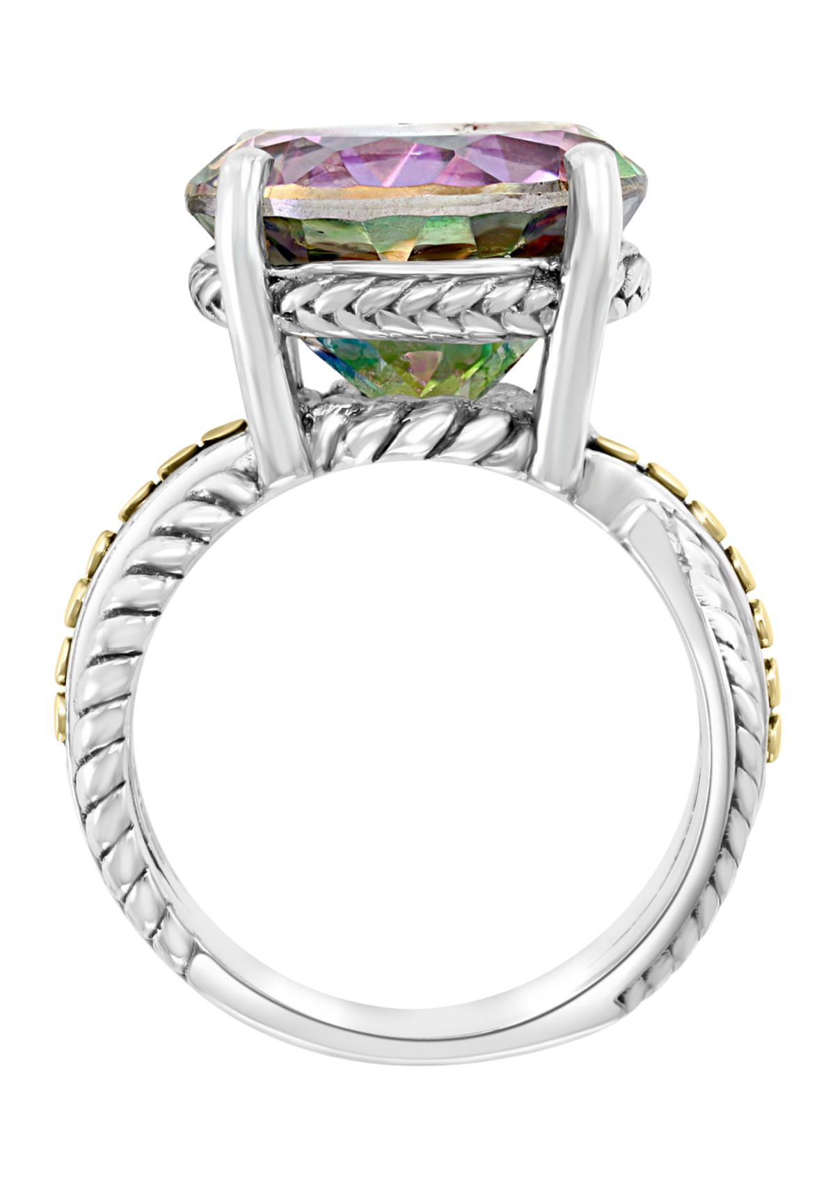  925 Sterling Silver/18K Yellow Gold 12.7 ct. t.w. Mystic Topaz Ring 