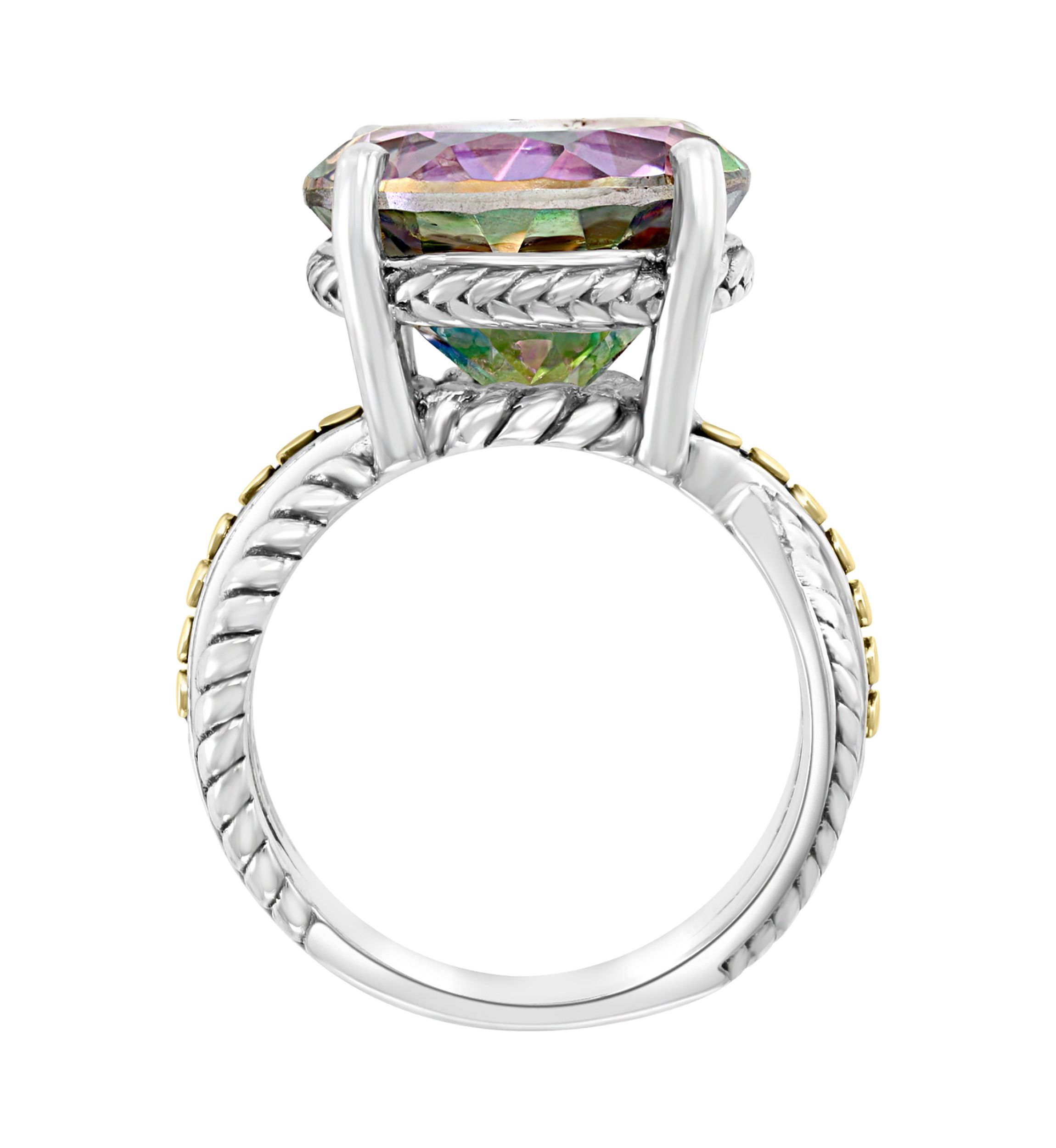  925 Sterling Silver/18K Yellow Gold 12.7 ct. t.w. Mystic Topaz Ring 