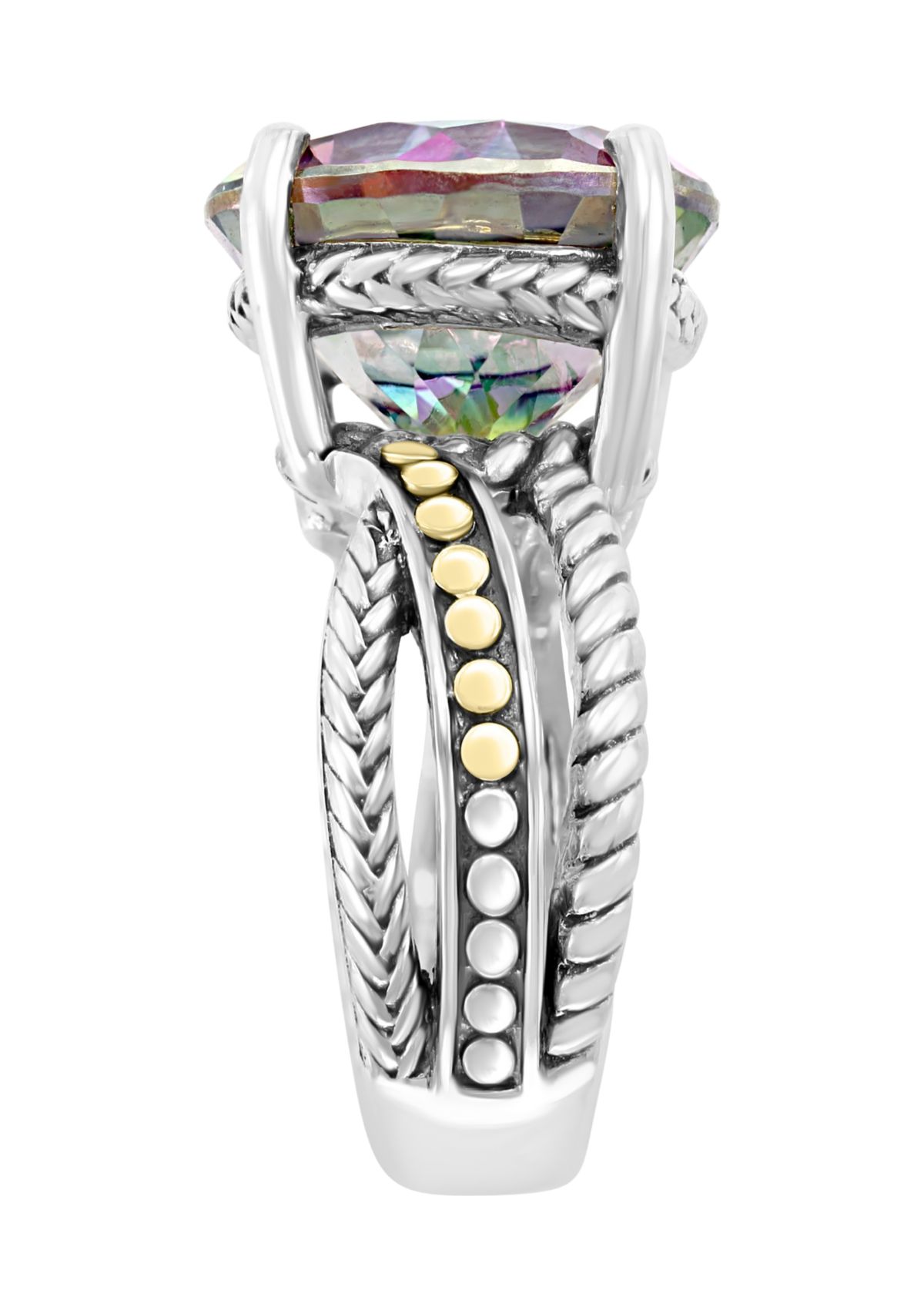  925 Sterling Silver/18K Yellow Gold 12.7 ct. t.w. Mystic Topaz Ring 