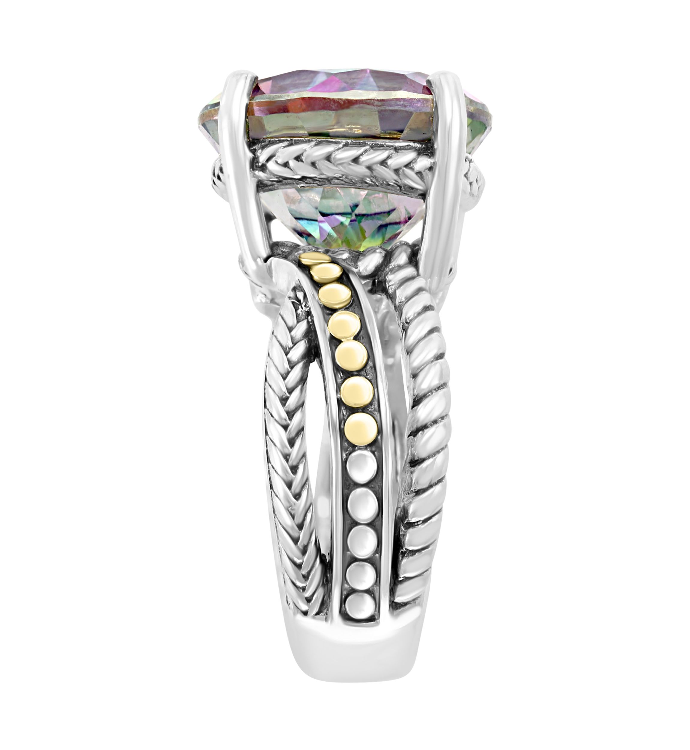  925 Sterling Silver/18K Yellow Gold 12.7 ct. t.w. Mystic Topaz Ring 