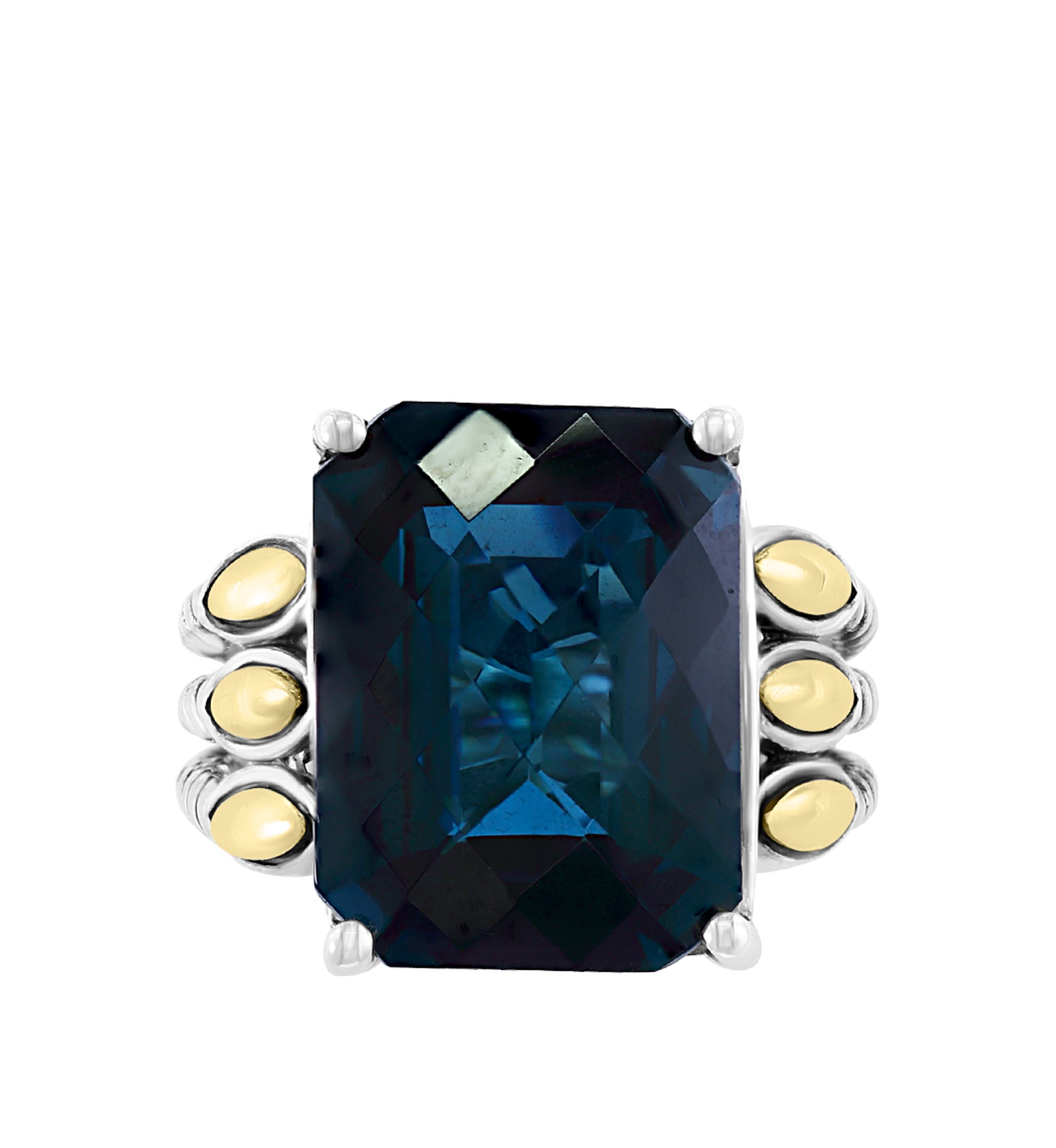 11.3 ct. t.w. London Blue Topaz Ring in Sterling Silver over 18k Yellow Gold