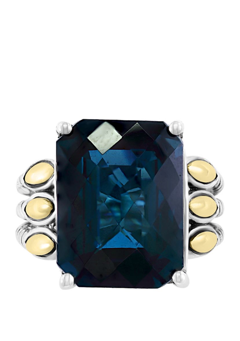 11.3 ct. t.w. London Blue Topaz Ring in Sterling Silver over 18k Yellow Gold