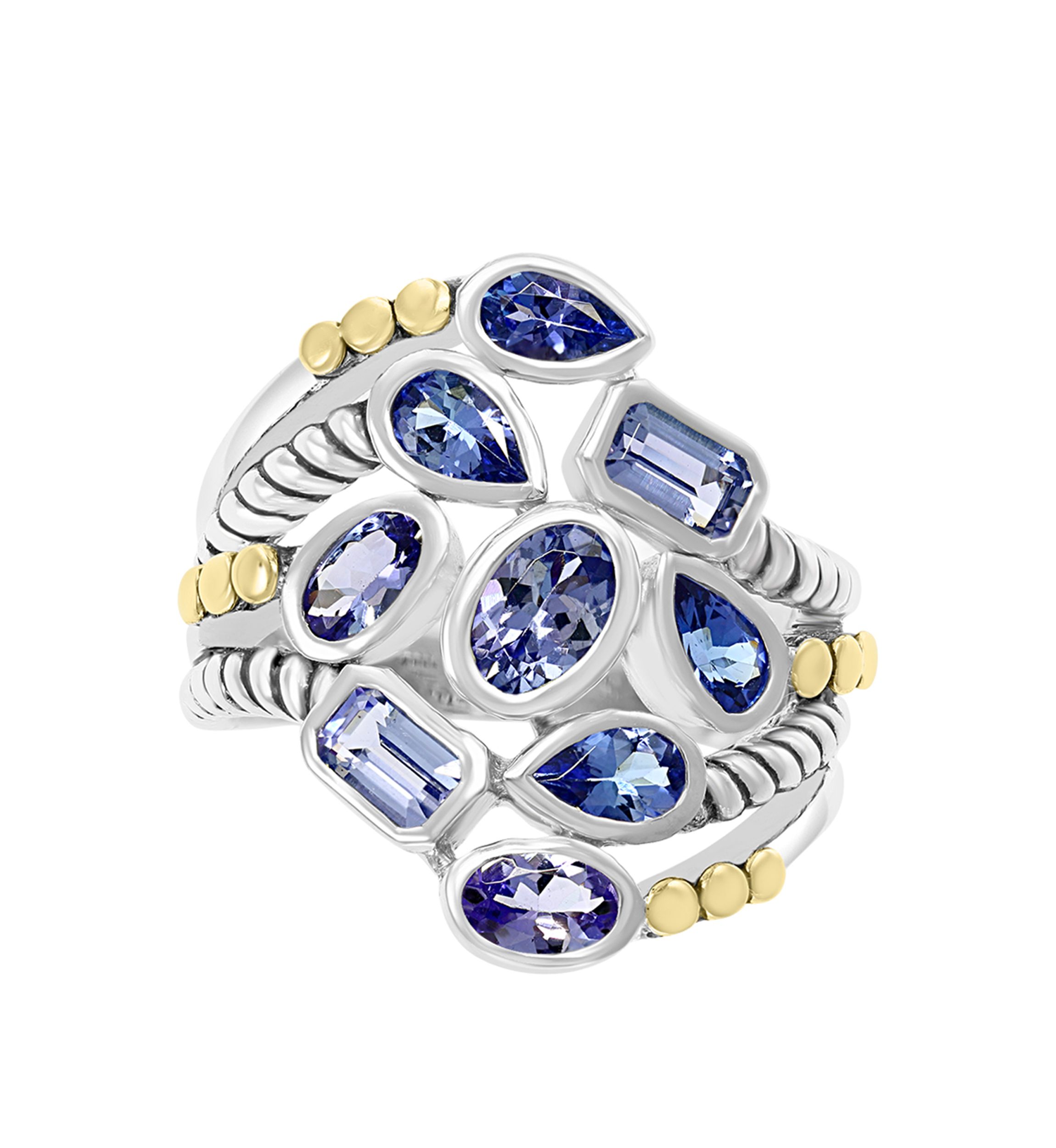 2.35 ct. t.w. Tanzanite Ring in Sterling Silver and 18K Yellow Gold