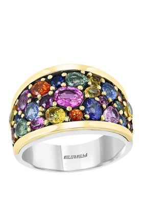 Effy 4.25 Multiple Sapphire Ring In Sterling Silver Over 18K Yellow Gold