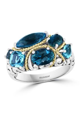 Effy 925 Sterling Silver/18K Yellow Gold Blue Topaz and London Blue Topaz Ring, 7