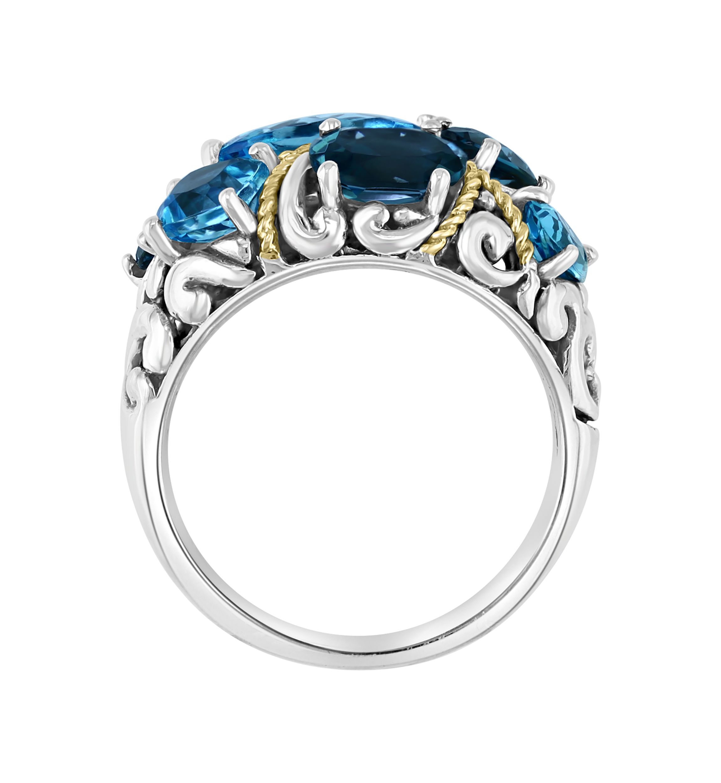 925 Sterling Silver/18K Yellow Gold Blue Topaz and London Blue Topaz Ring