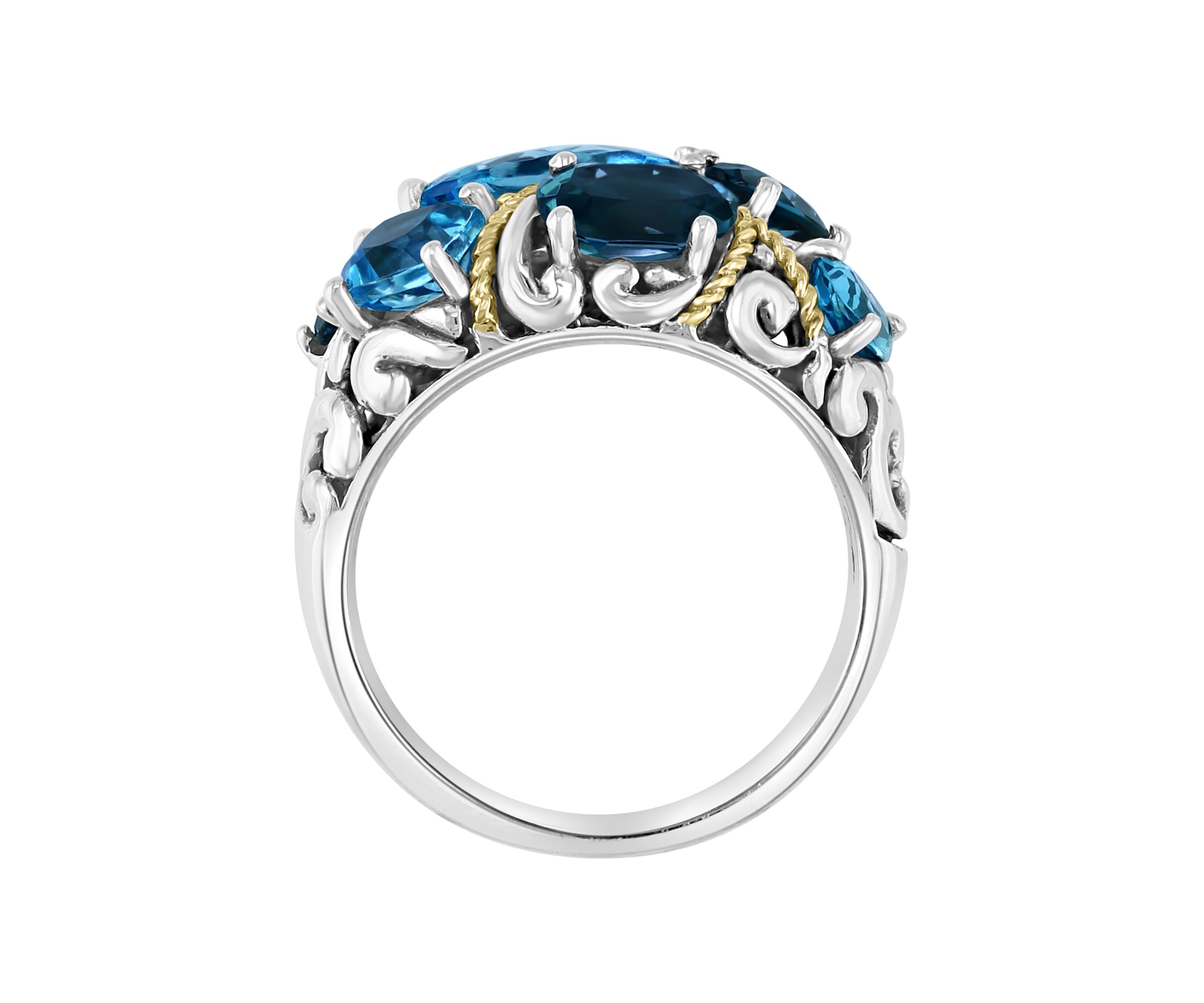 925 Sterling Silver/18K Yellow Gold Blue Topaz and London Blue Topaz Ring