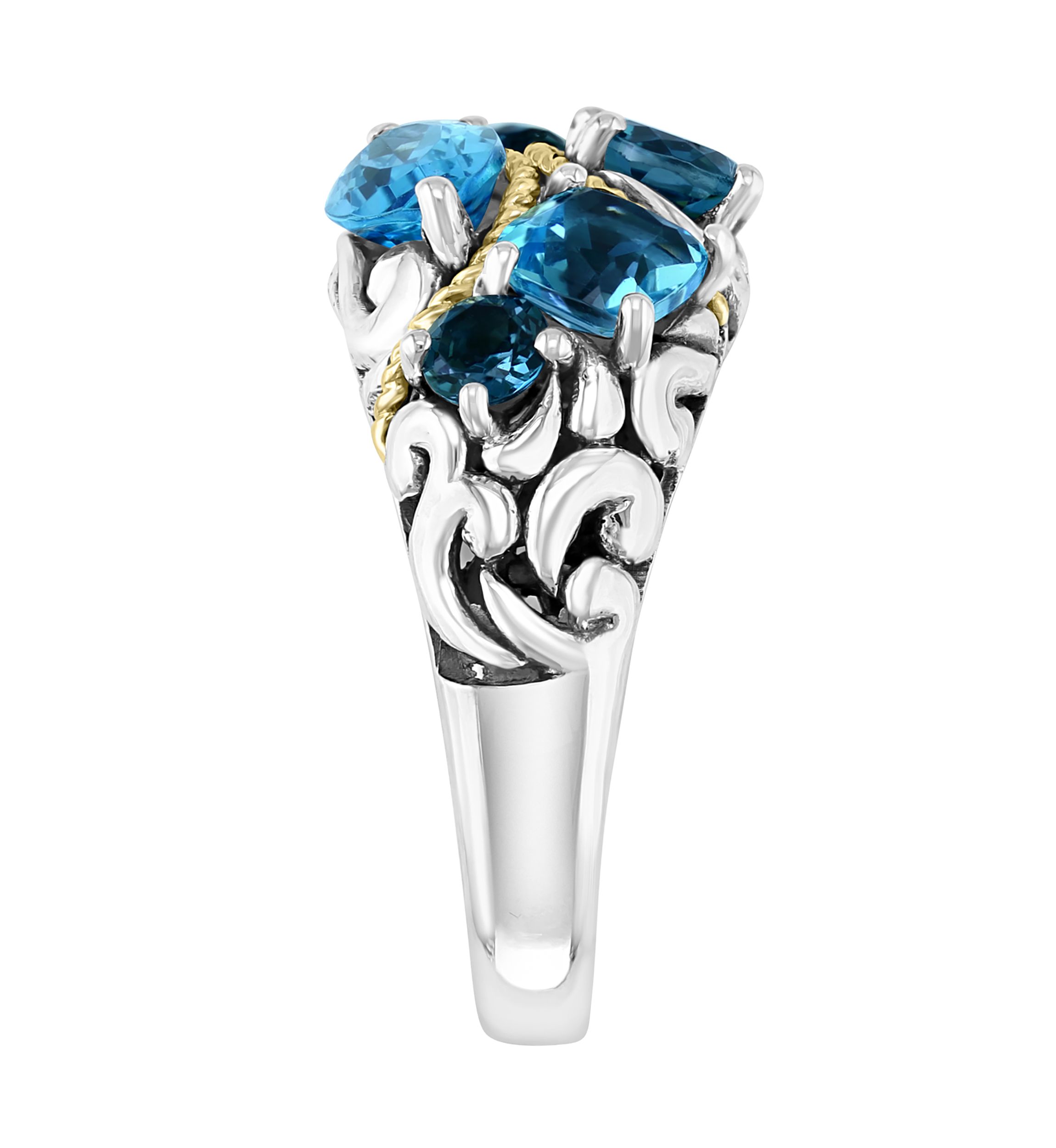 925 Sterling Silver/18K Yellow Gold Blue Topaz and London Blue Topaz Ring