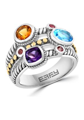 Effy Amethyst, Blue Topaz, Citrine, And Pink Tourmaline Ring In 18K Sterling Silver