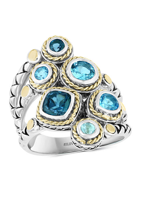 Sterling Silver/18K Yellow Gold 2.15 ct. t.w. Blue Topaz, London Blue Topaz, and Sky Blue Topaz Ring