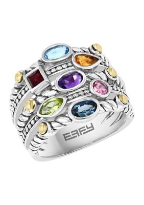 Effy Sterling Silver/18K Yellow Gold 1.35 ct. t.w. Amethyst, Blue Topaz, London Blue Topaz, Citrine, Garnet, Pink Tourmaline, and Peridot Ring, 7 -  0617892774843