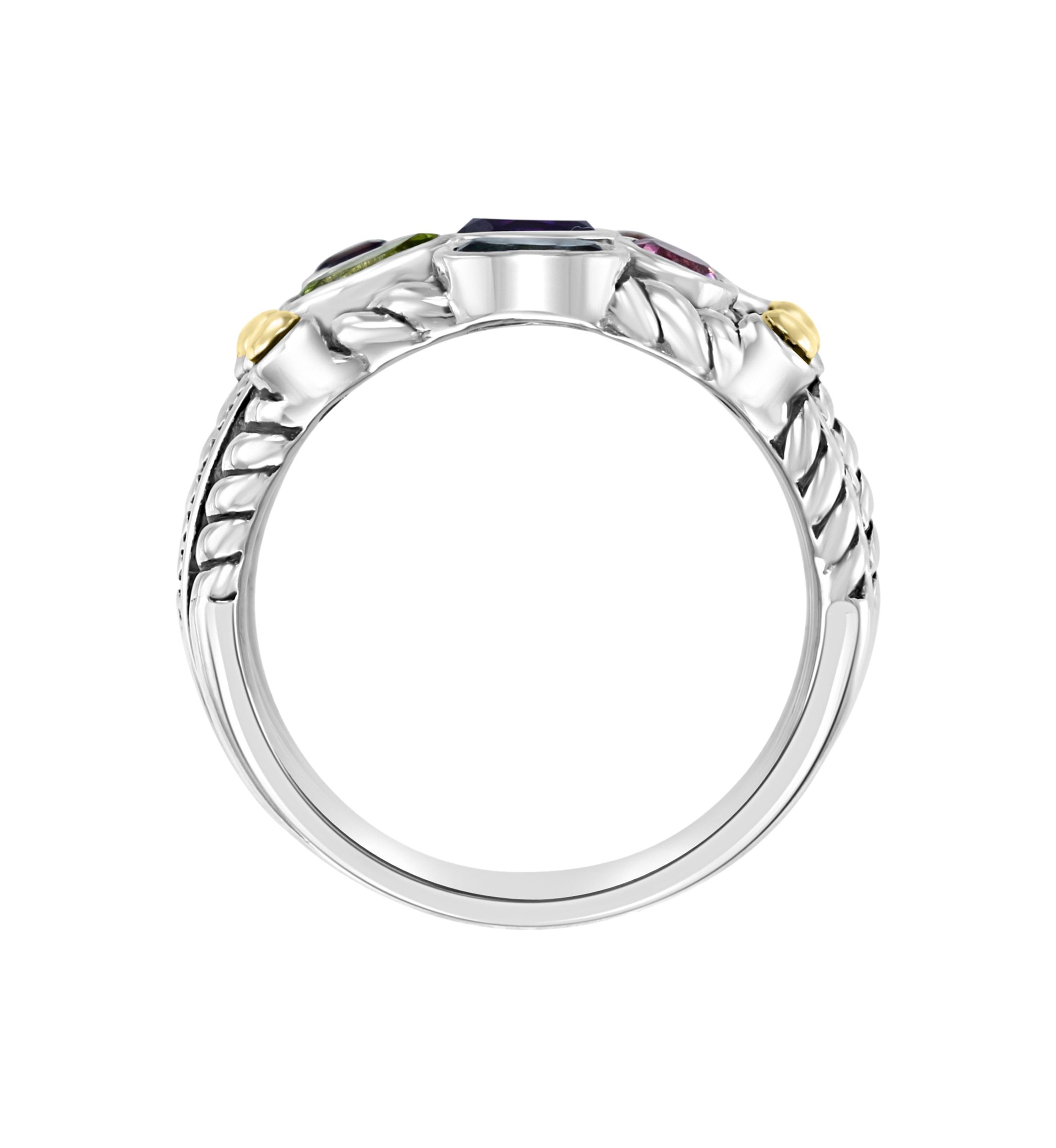 Sterling Silver/18K Yellow Gold 1.35 ct. t.w. Amethyst, Blue Topaz, London Blue Topaz, Citrine, Garnet, Pink Tourmaline, and Peridot Ring