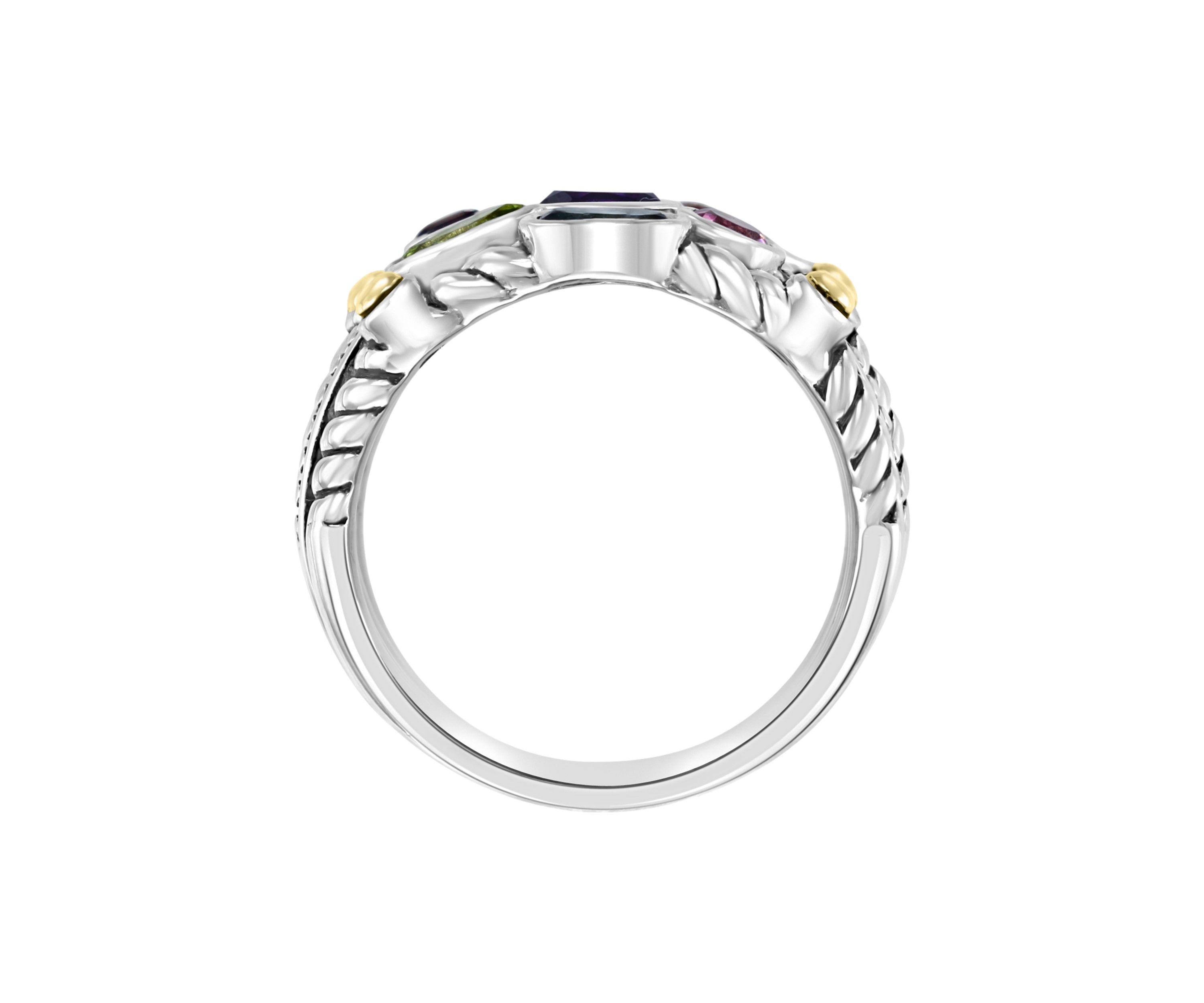 Sterling Silver/18K Yellow Gold 1.35 ct. t.w. Amethyst, Blue Topaz, London Blue Topaz, Citrine, Garnet, Pink Tourmaline, and Peridot Ring