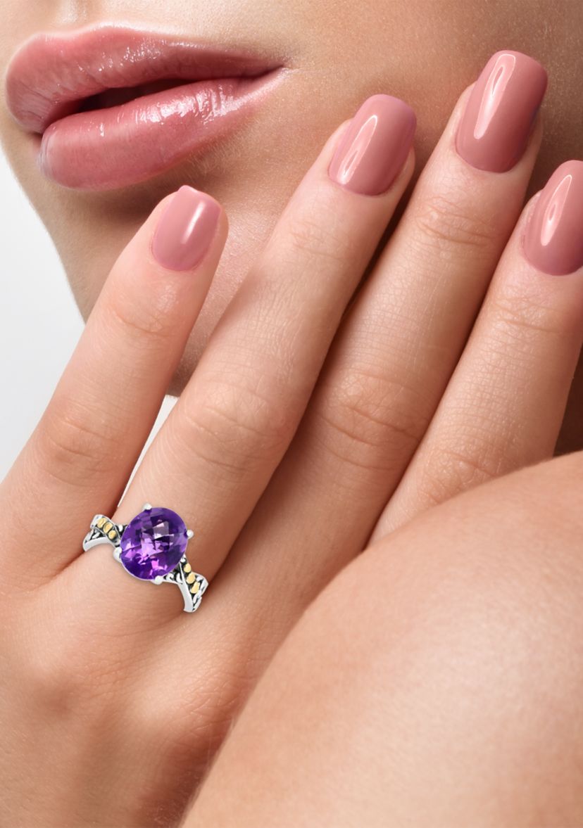 Amethyst Twist Ring in 18K Sterling Silver