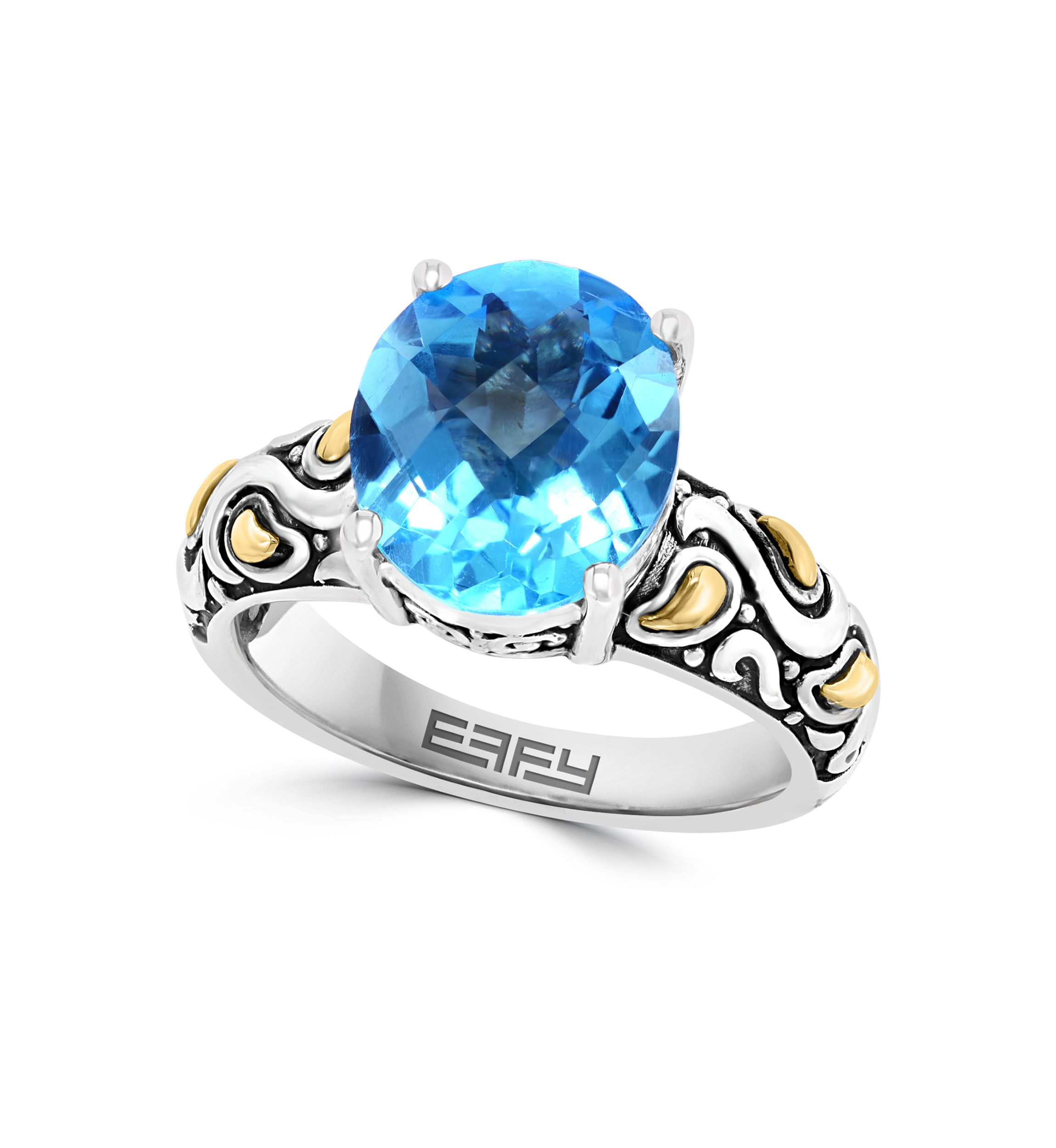 Sterling Silver 18K Yellow Gold Blue Topaz Ring 