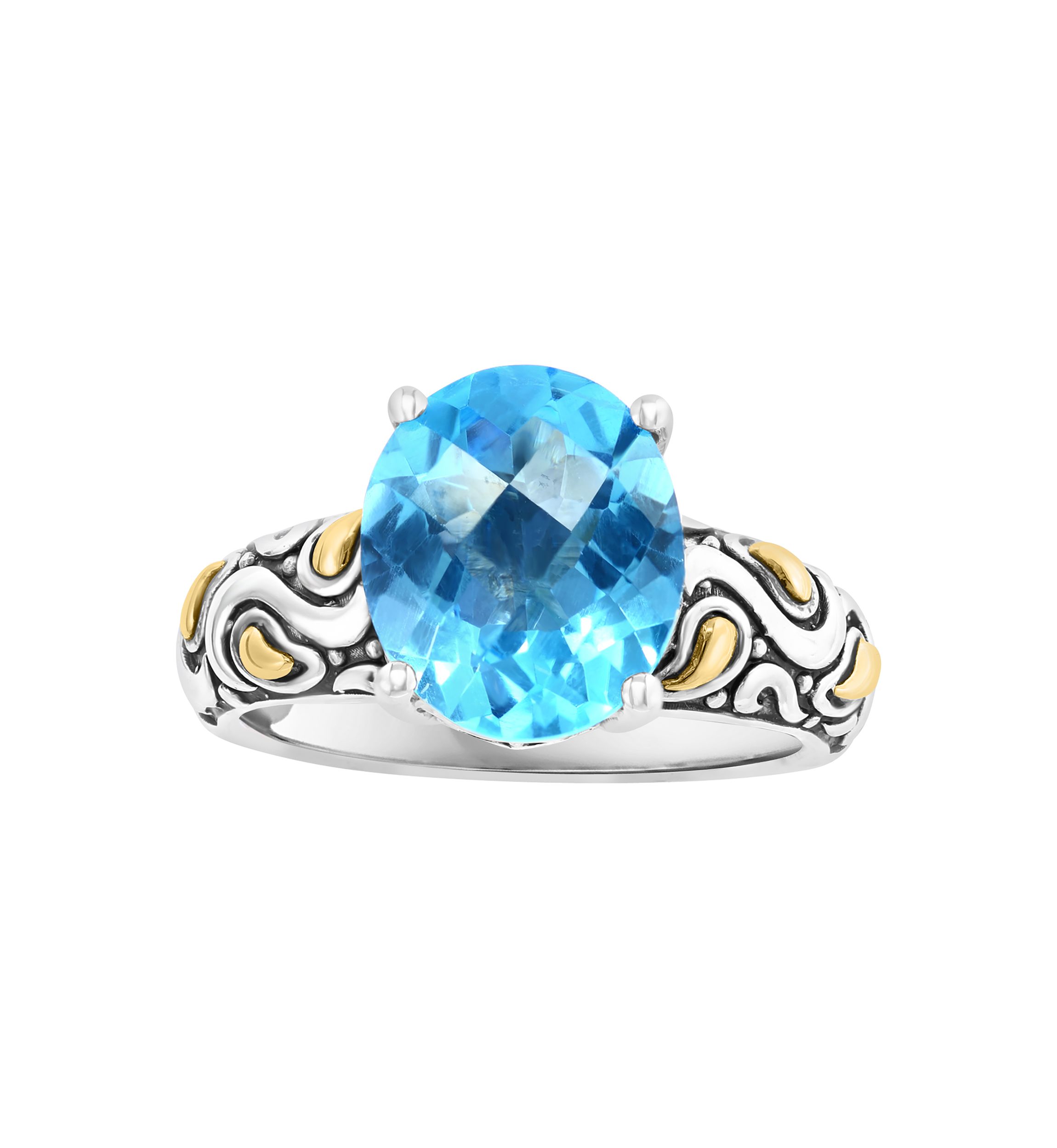 Sterling Silver 18K Yellow Gold Blue Topaz Ring 