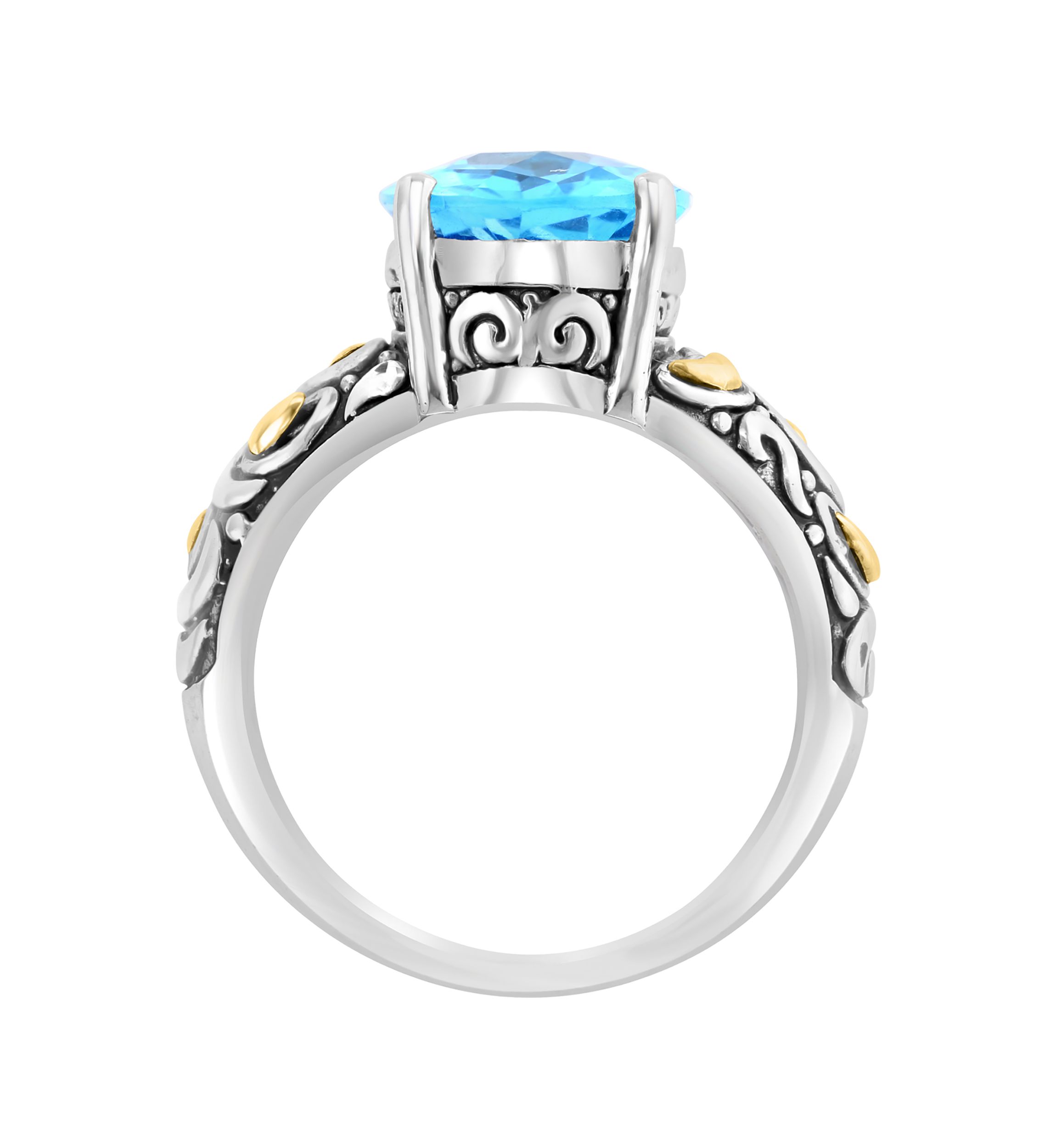 Sterling Silver 18K Yellow Gold Blue Topaz Ring 