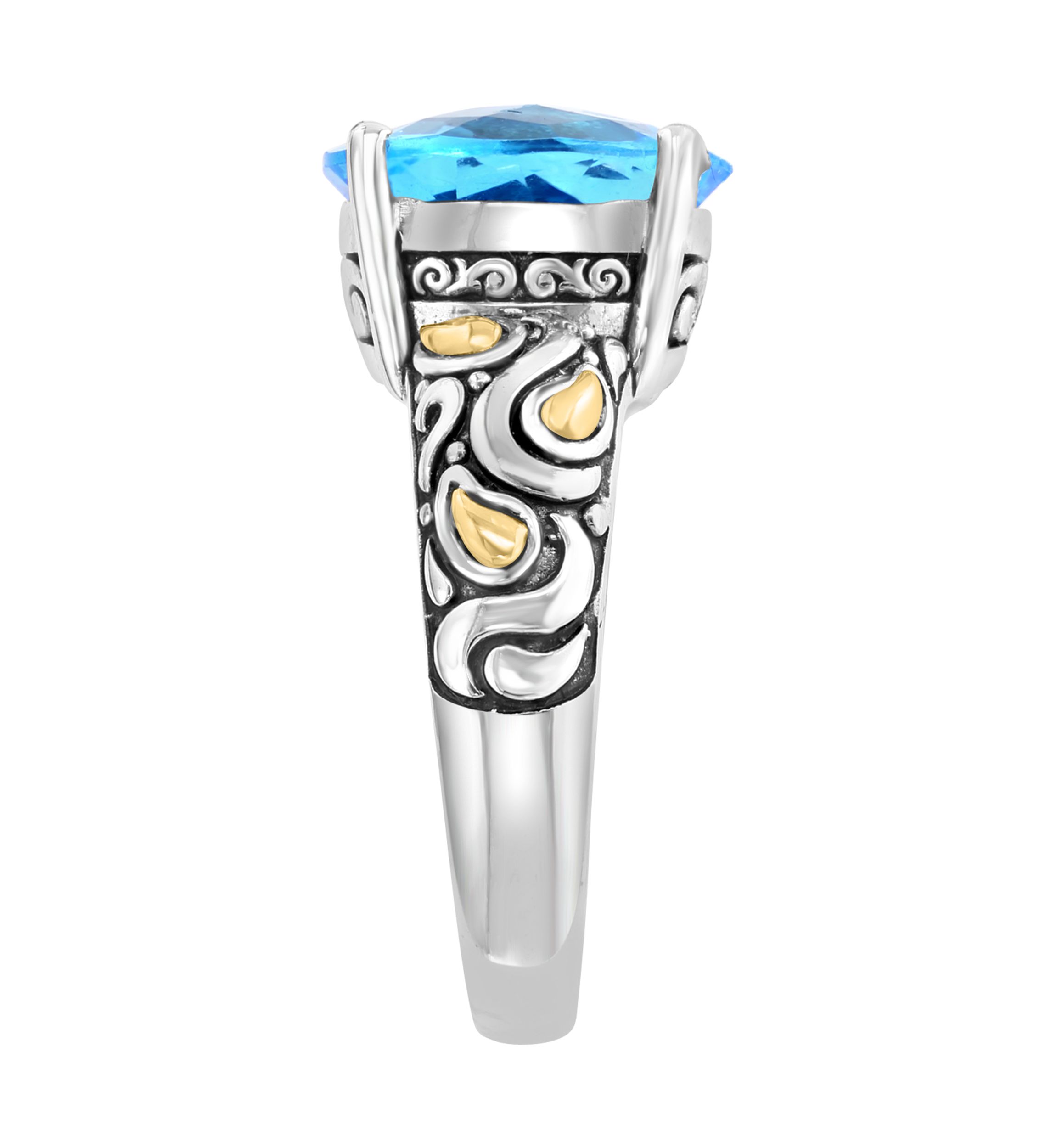 Sterling Silver 18K Yellow Gold Blue Topaz Ring 