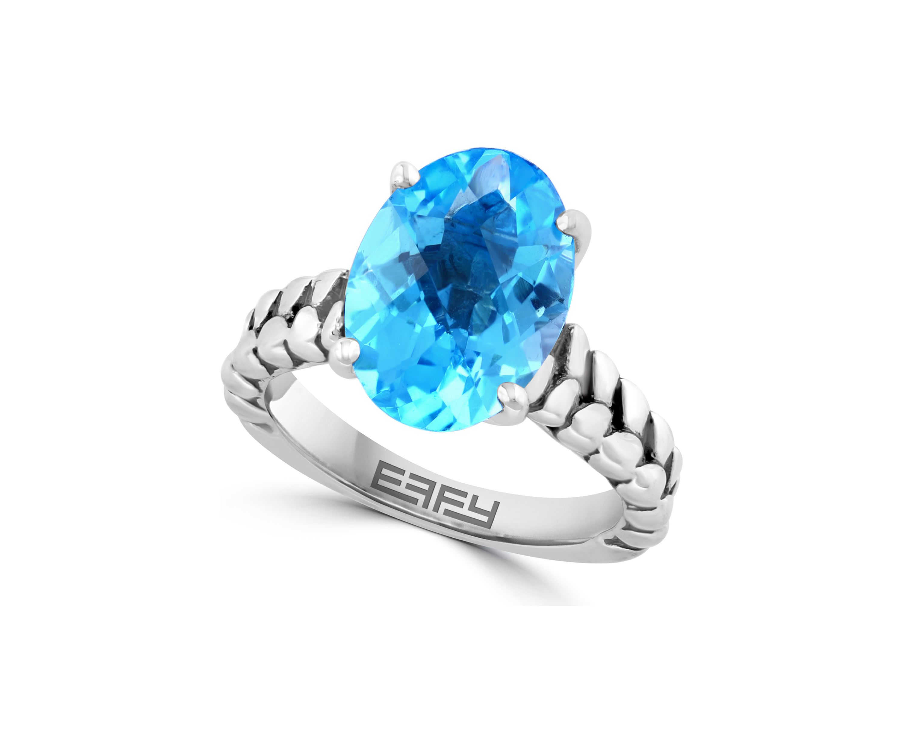 Blue Topaz Braided Ring in 18K Sterling Silver