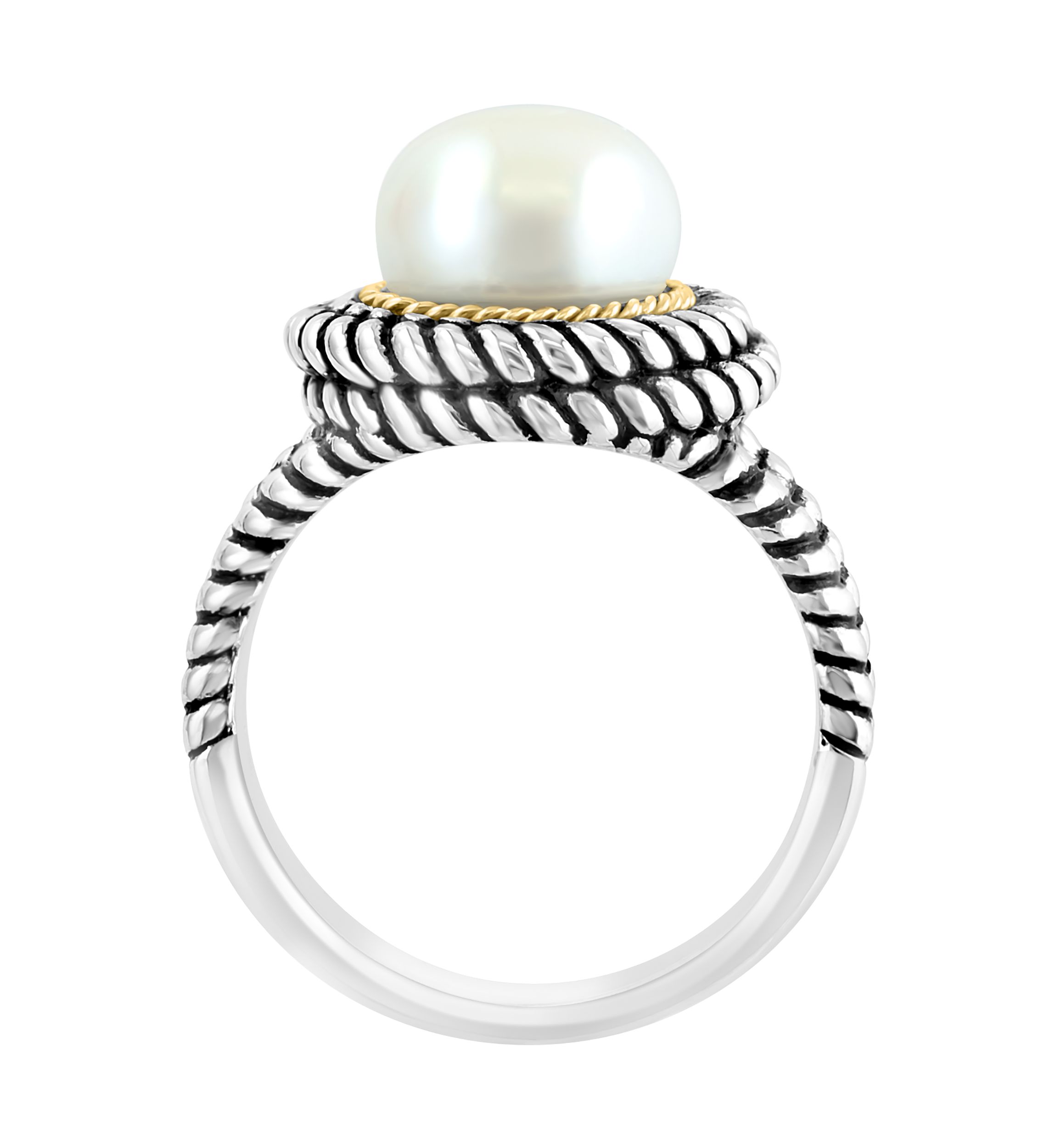 Freshwater Pearl Cable Ring in Sterling Silver and 18K Yellow Gold