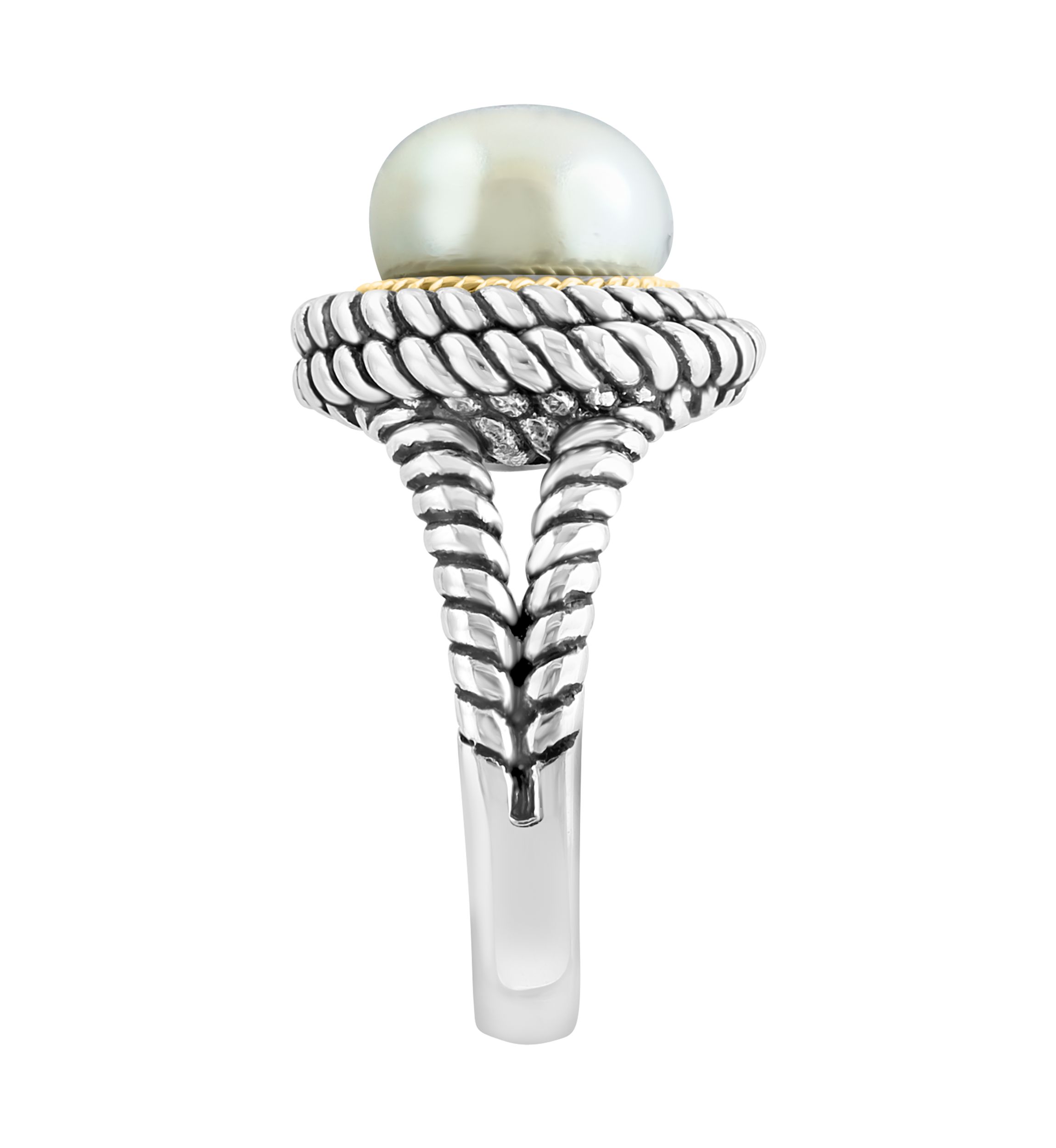 Freshwater Pearl Cable Ring in Sterling Silver and 18K Yellow Gold