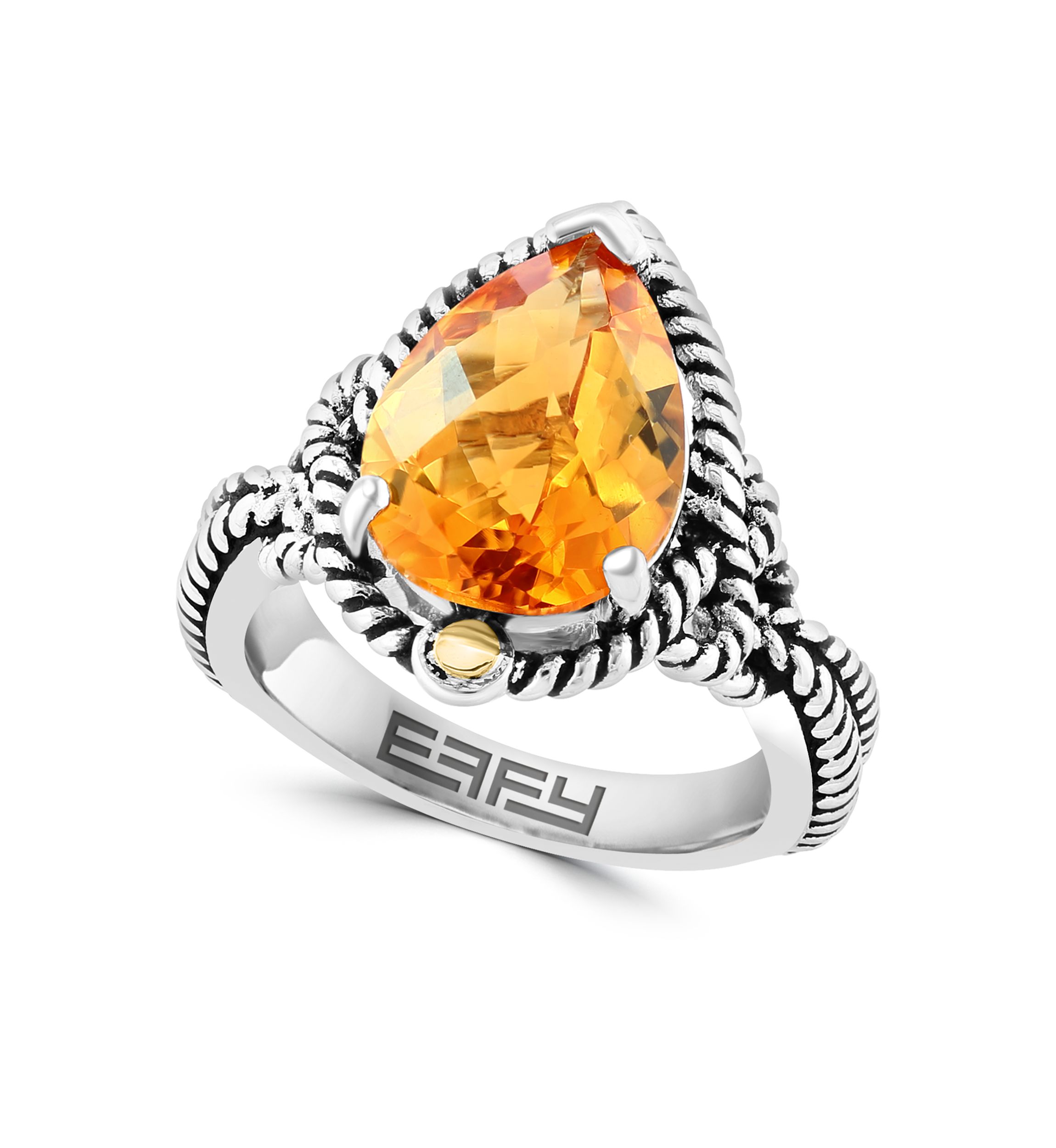 Citrine Ring in 925 Sterling Silver and 18K Yellow Gold