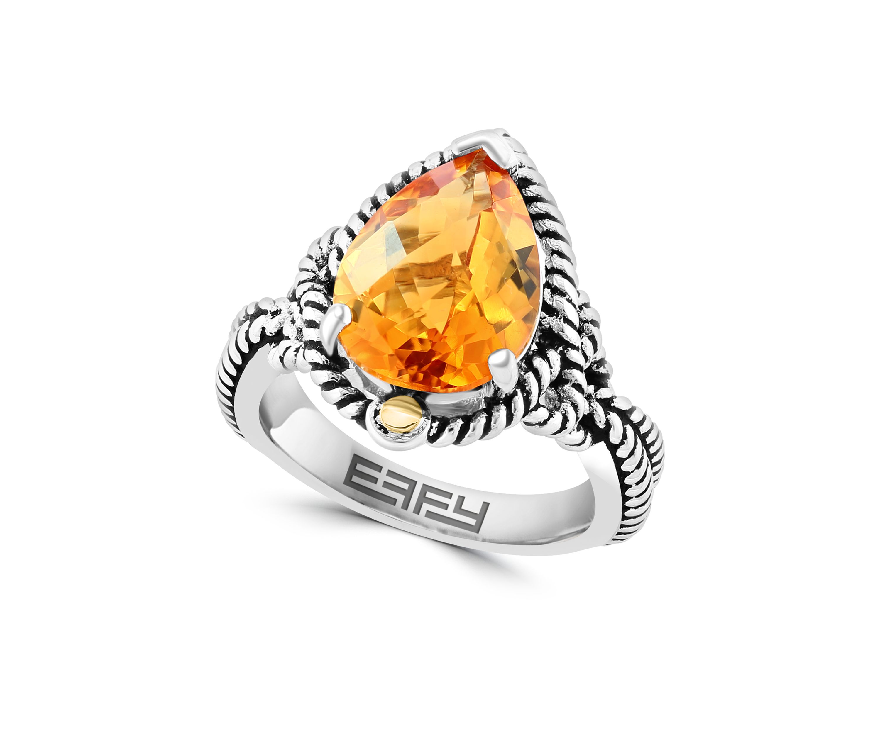 Citrine Ring in 925 Sterling Silver and 18K Yellow Gold
