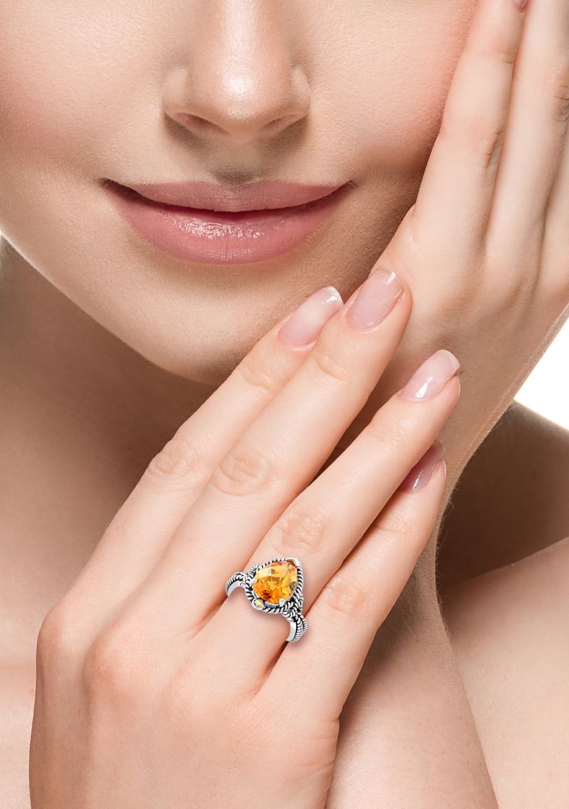Citrine Ring in 925 Sterling Silver and 18K Yellow Gold