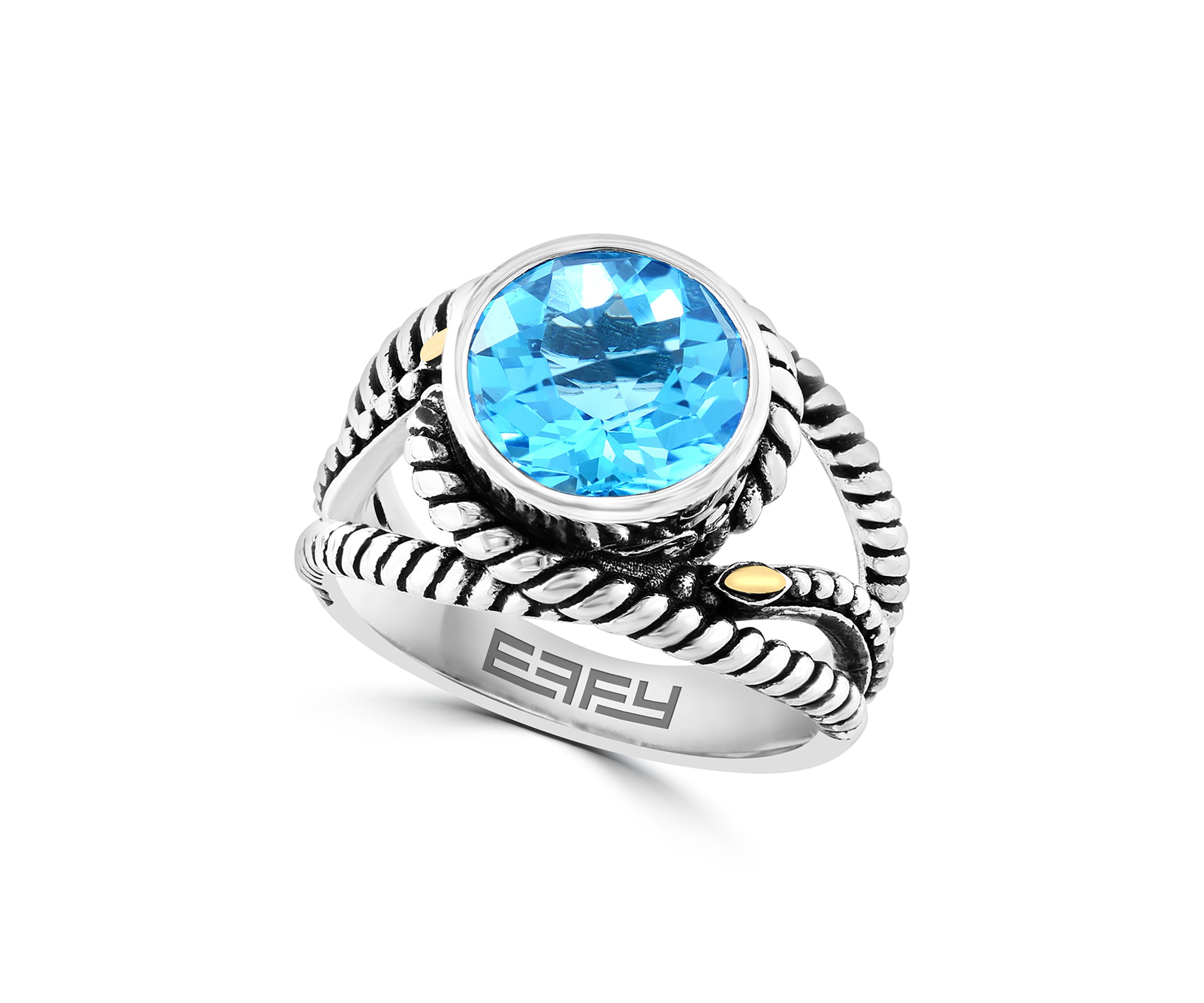 Blue Topaz Ring in Sterling Silver and 18K Yellow Gold