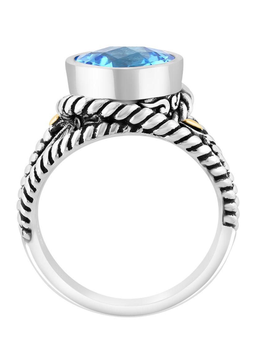 Blue Topaz Ring in Sterling Silver and 18K Yellow Gold