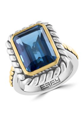 Effy 7.6 ct. t.w. London Blue Topaz Emerald Cut Ring in Sterling Silver and 18K Yellow Gold